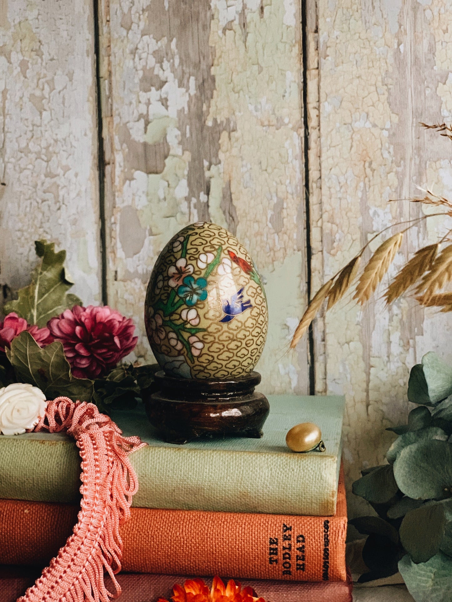 Antique Oriental Ceramic Egg on Stand