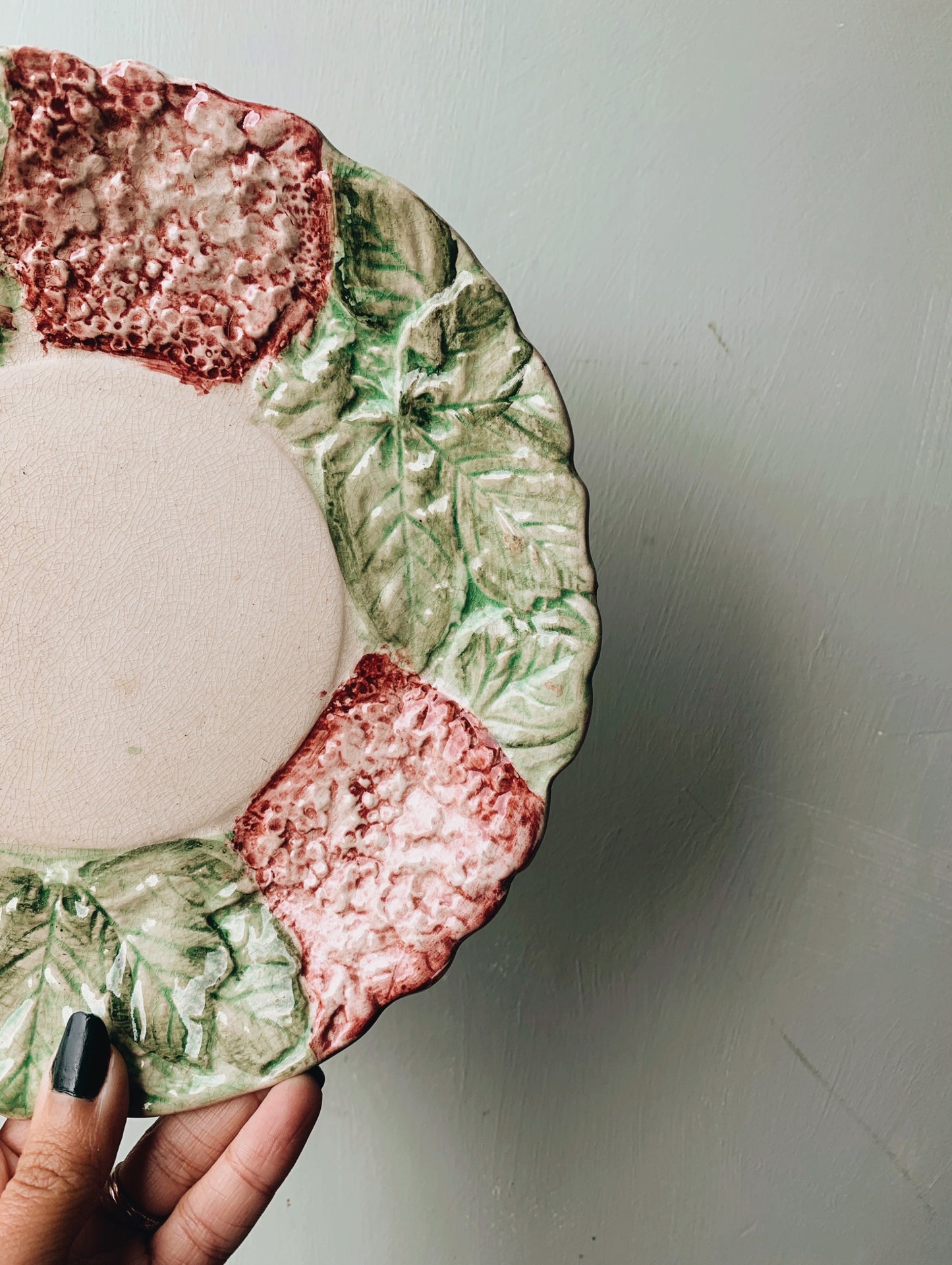 Vintage Green & Pink Floral Plate