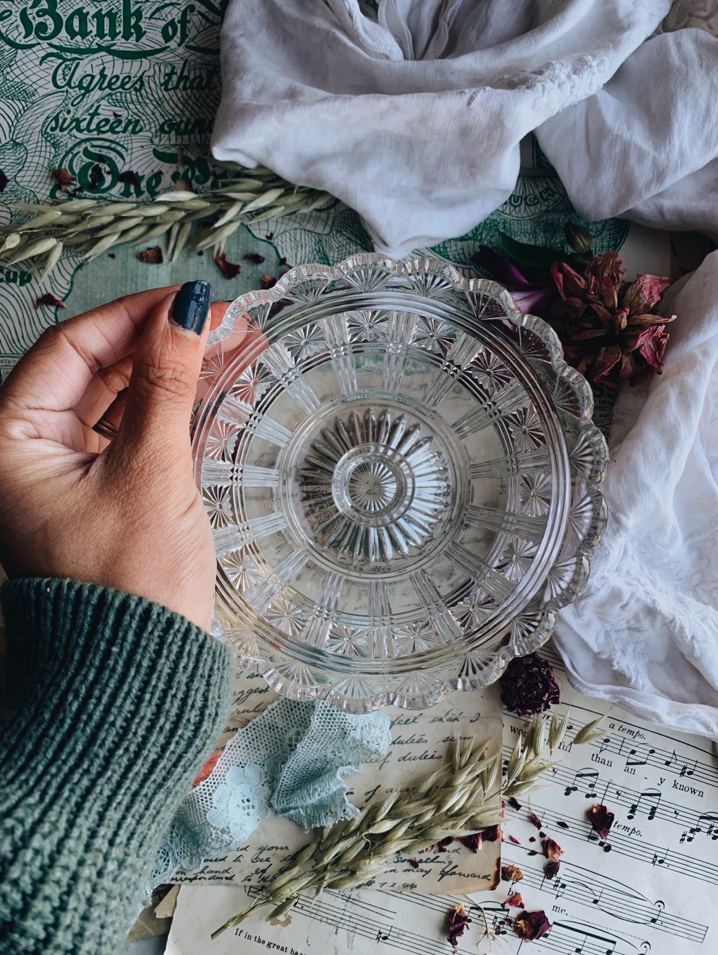 Antique Decorative Glass Dessert Dish