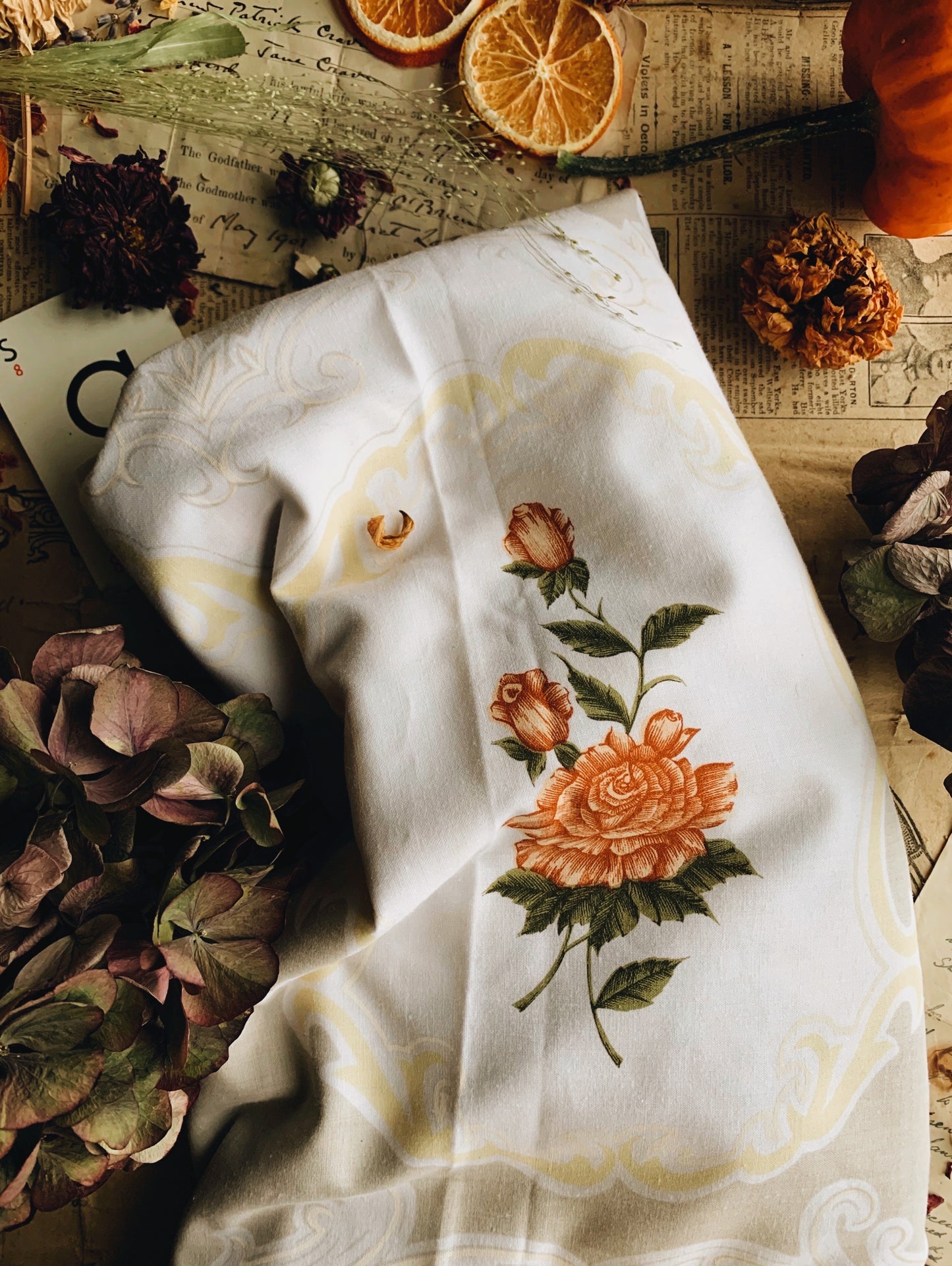 Large Vintage Rose Linen Cloth