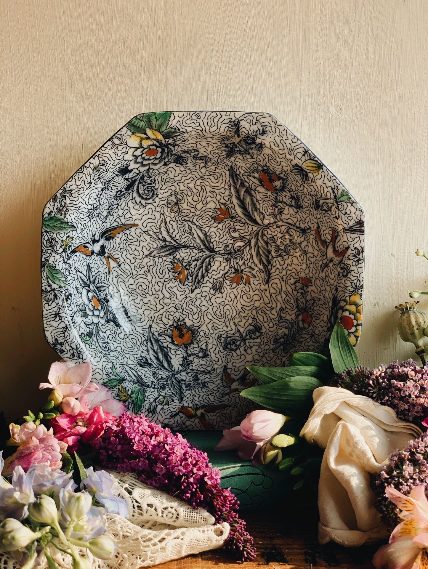 Vintage Collectable British Anchor Large Bowl (hand~engraved) Florals & Birds
