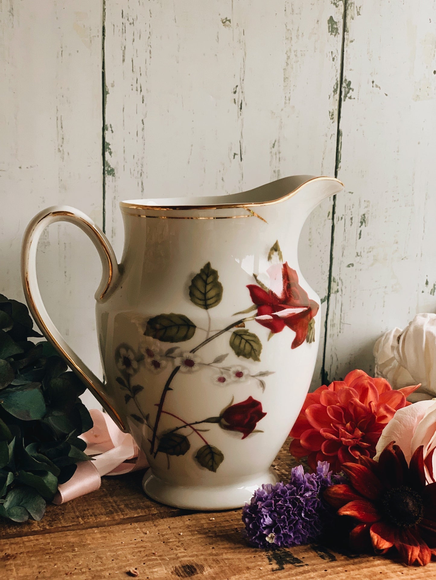 Vintage Rose Jug with Gilt Detailing