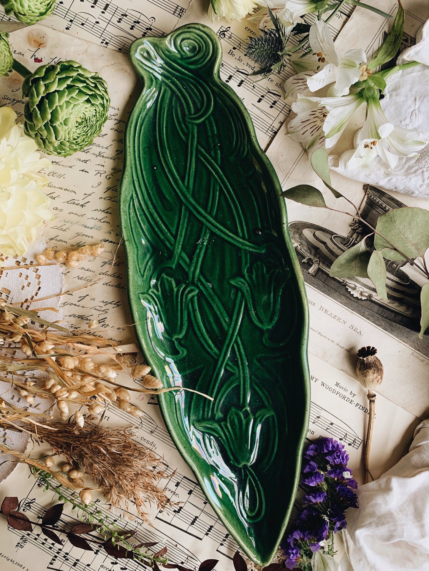Large Green Art Deco Dish (UK SHIPPING ONLY)