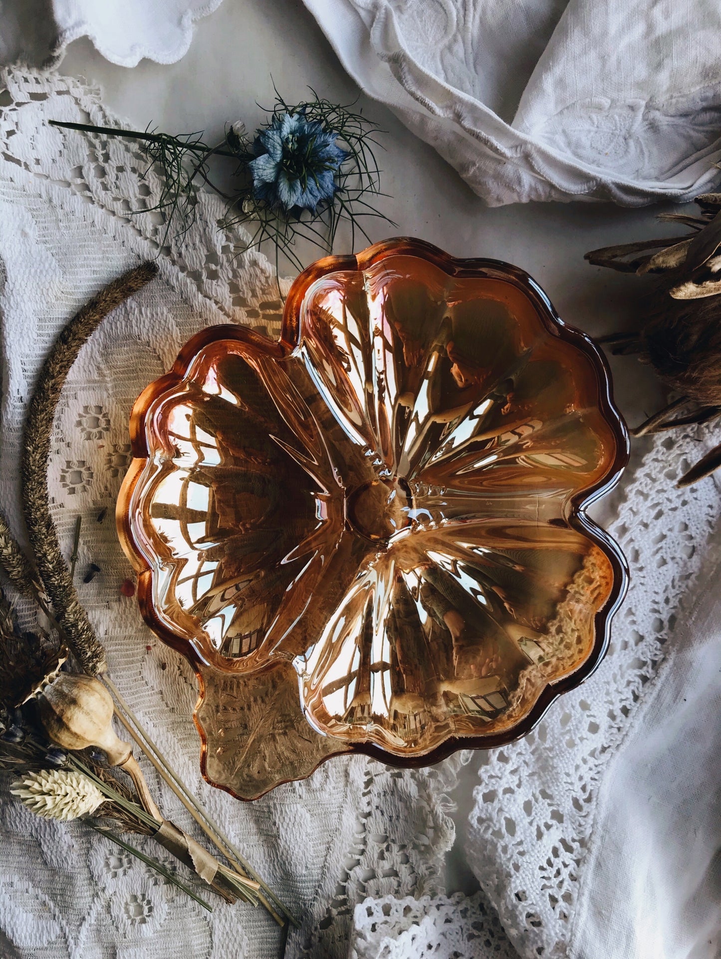 Vintage Orange Glass Shell Dish