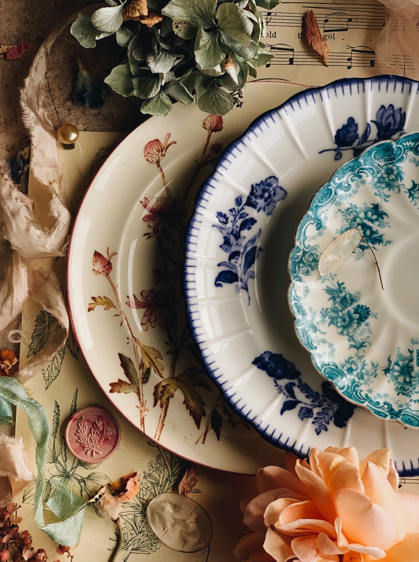 Two Antique Blue Teal Saucers
