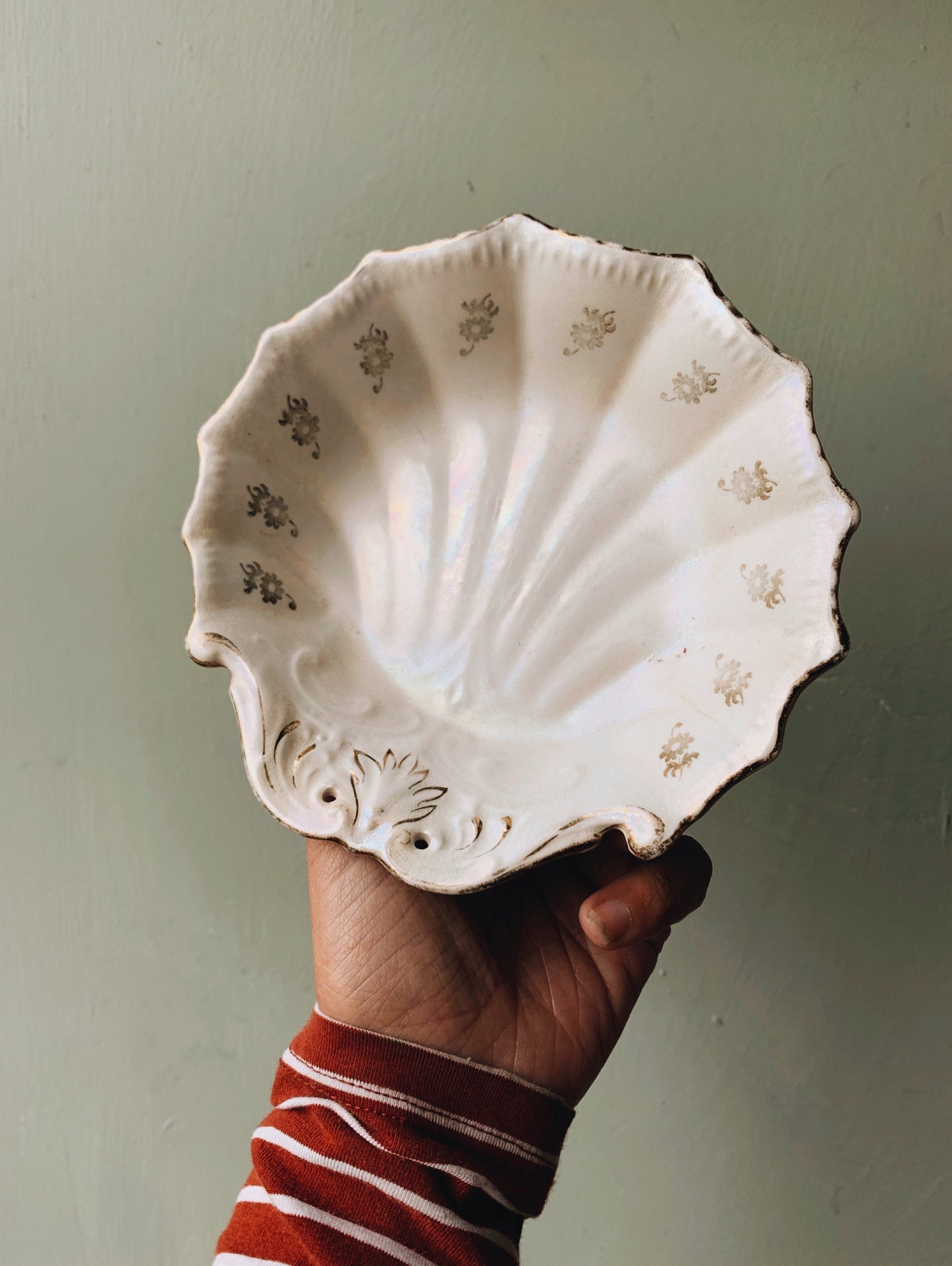 Antique B.C Trinket Shell Dish with Gilt Detailing
