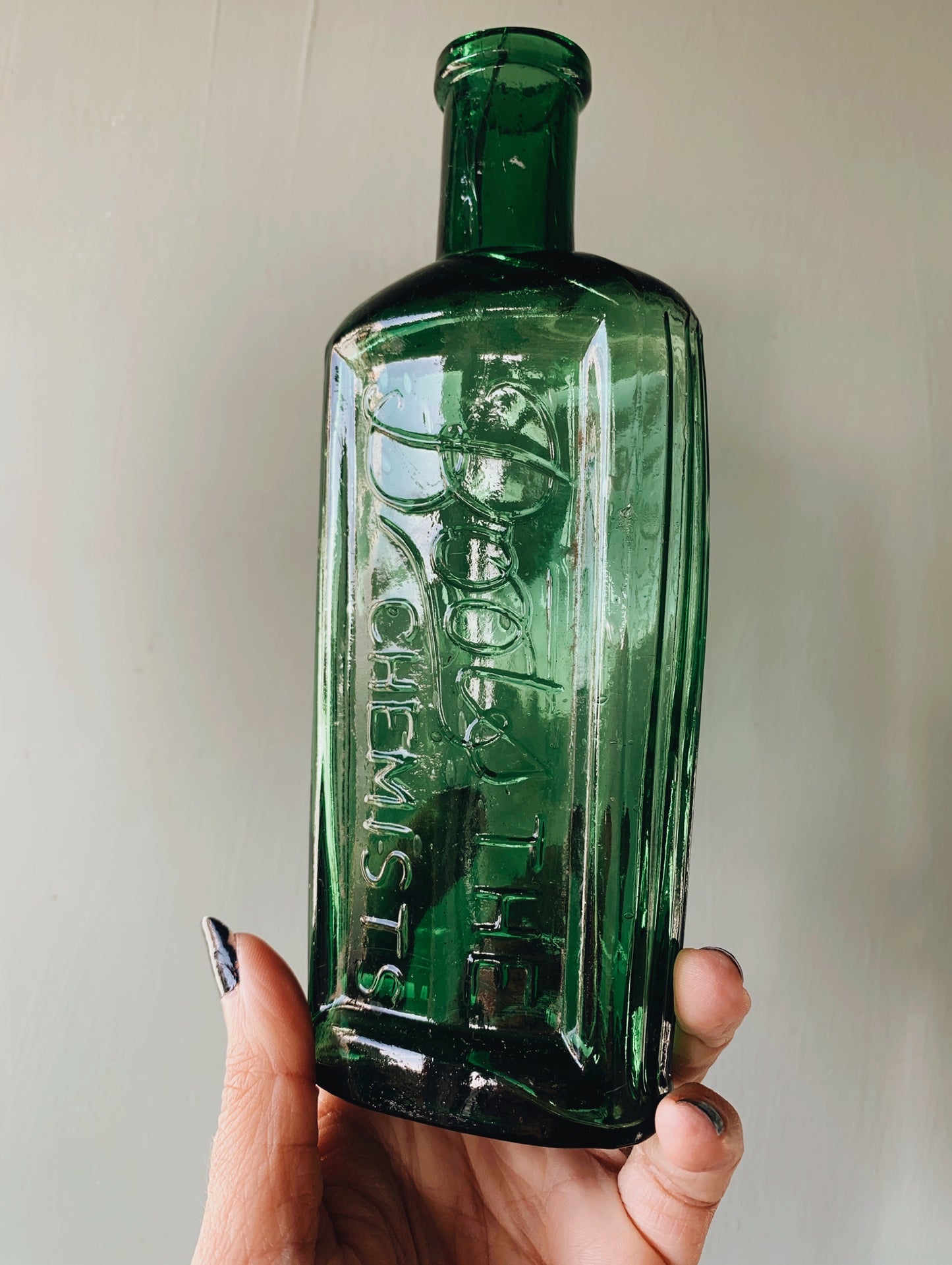 Large Vintage Green Boots Apothecary Bottle