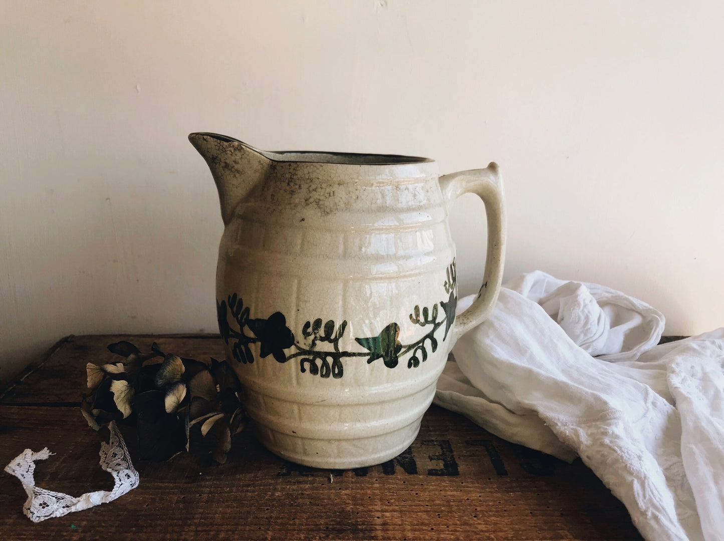 Antique Late 1800’s Cream Ivy Jug / Vase