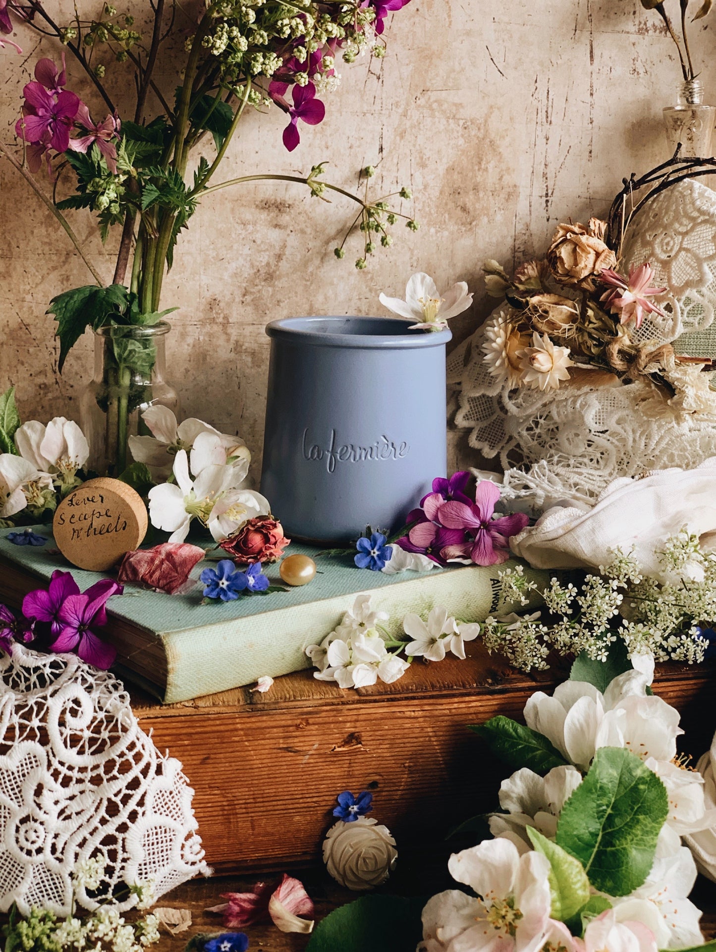Rustic French Ceramic Cornflower Pot (four available)