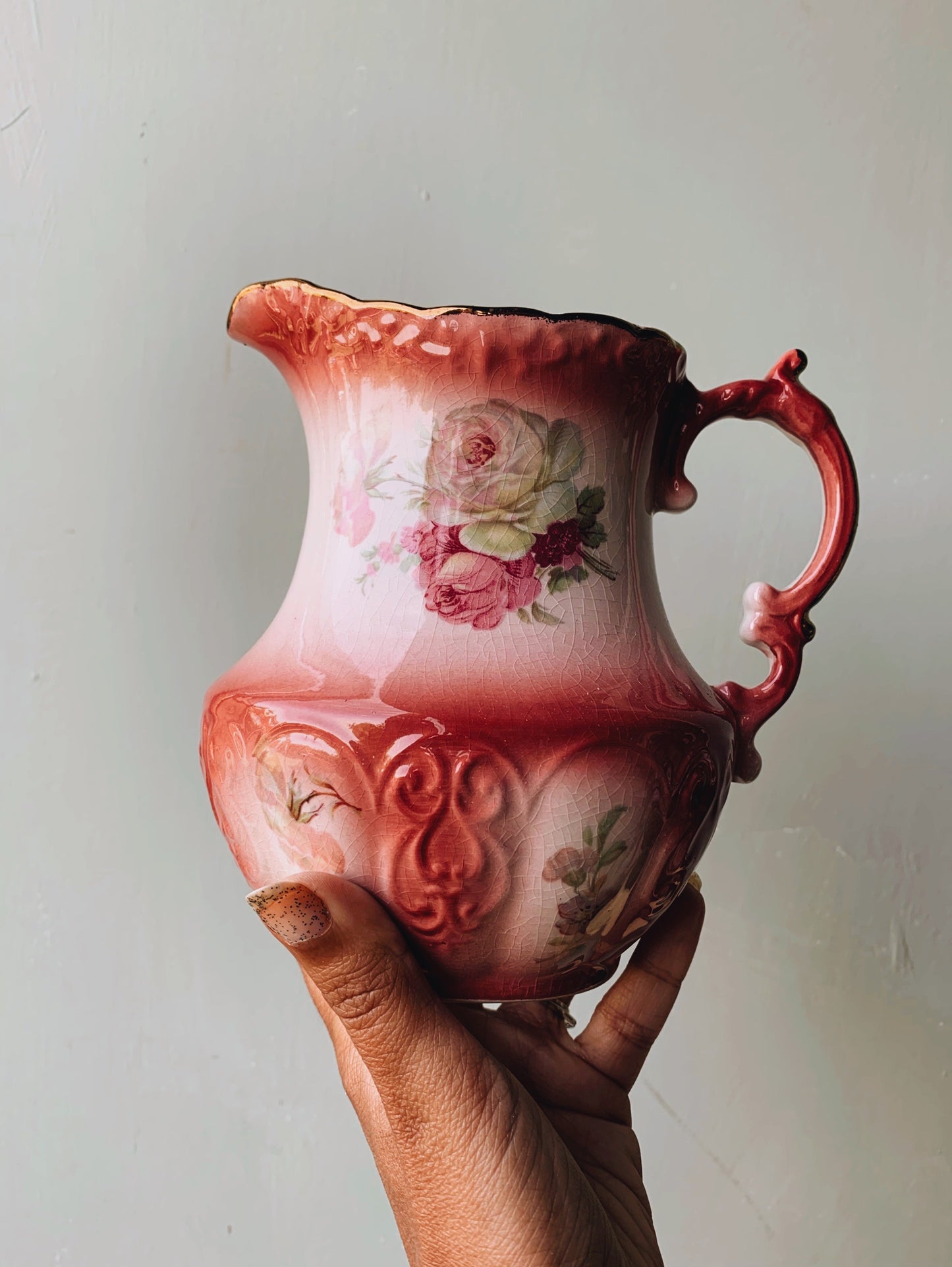 Vintage Staffordshire Pink Rose Rocco (style) Vase