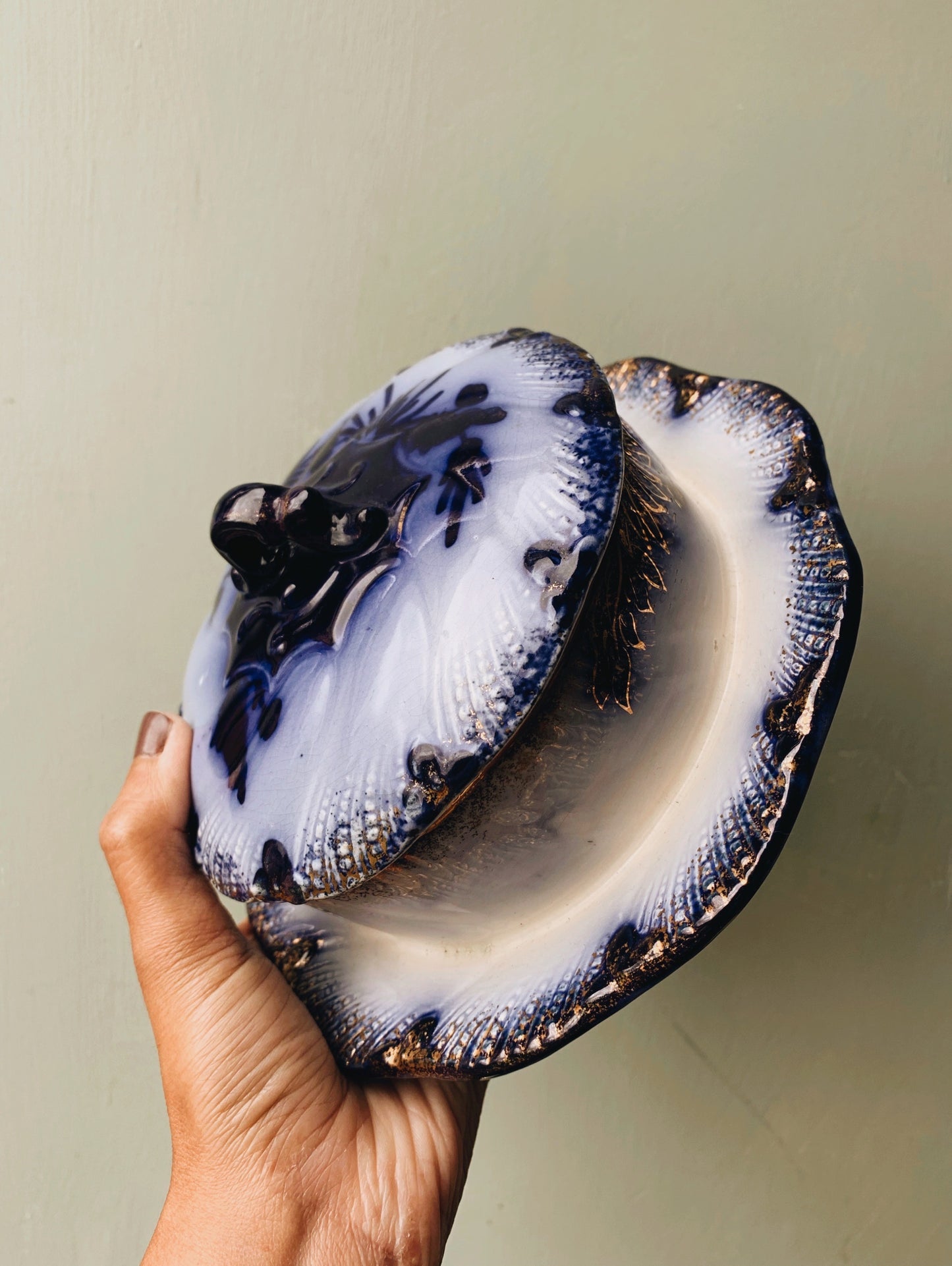 Antique Blue Dish & Lid