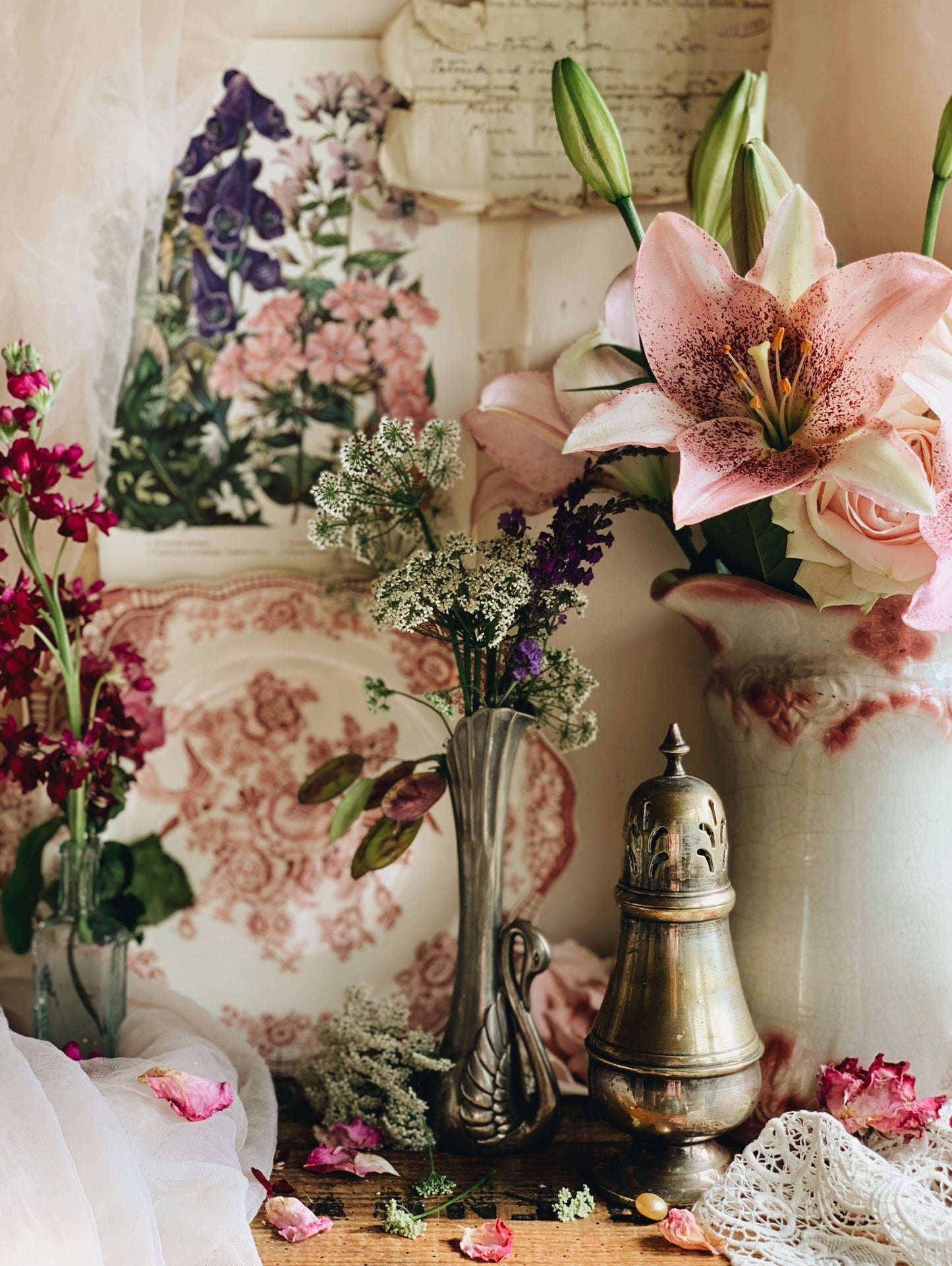 Antique Silver Swan Vase