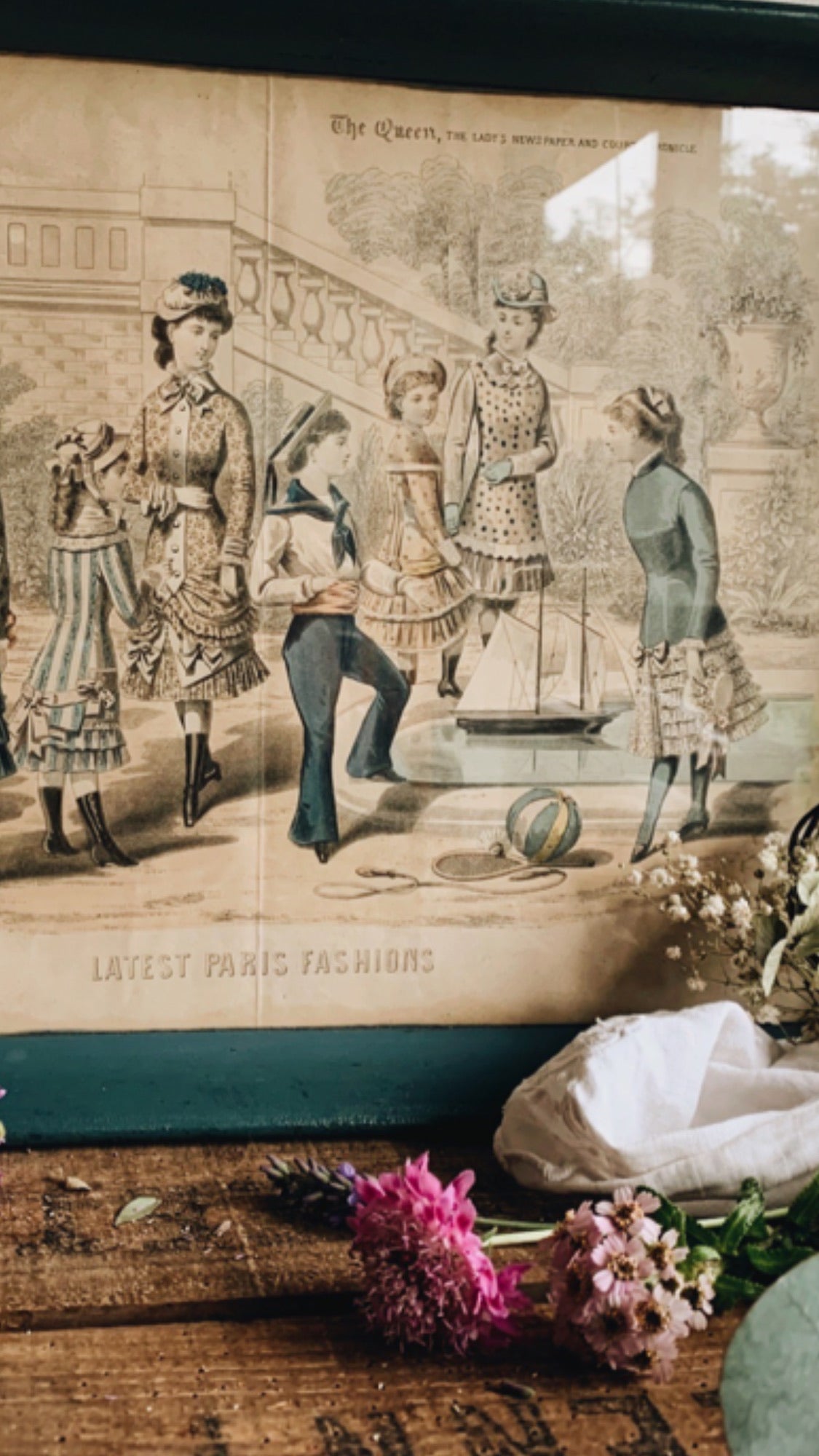 Antique 1880 The Ladies Newspaper ~ Paris Fashion Illustration Plate Set in a Tray