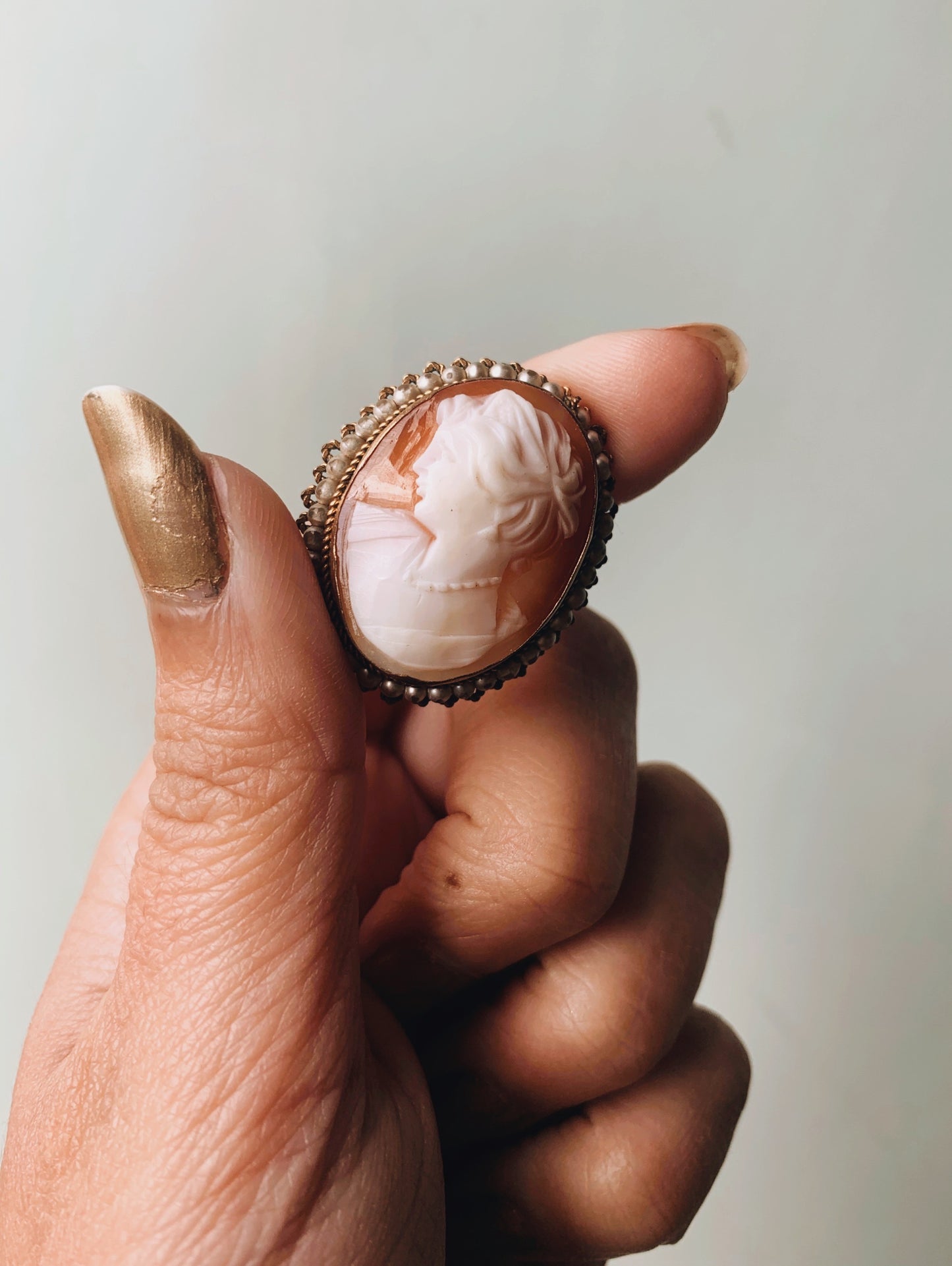 Antique Cameo Lady Brooch with Pearl Detailing