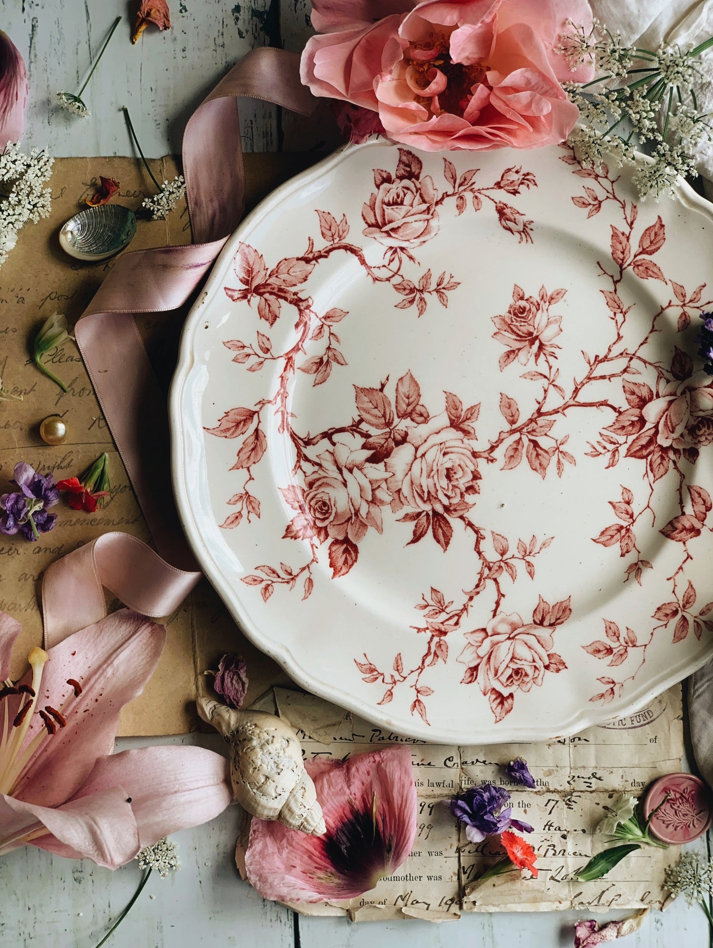 Vintage Staffordshire Pink Rose Plate
