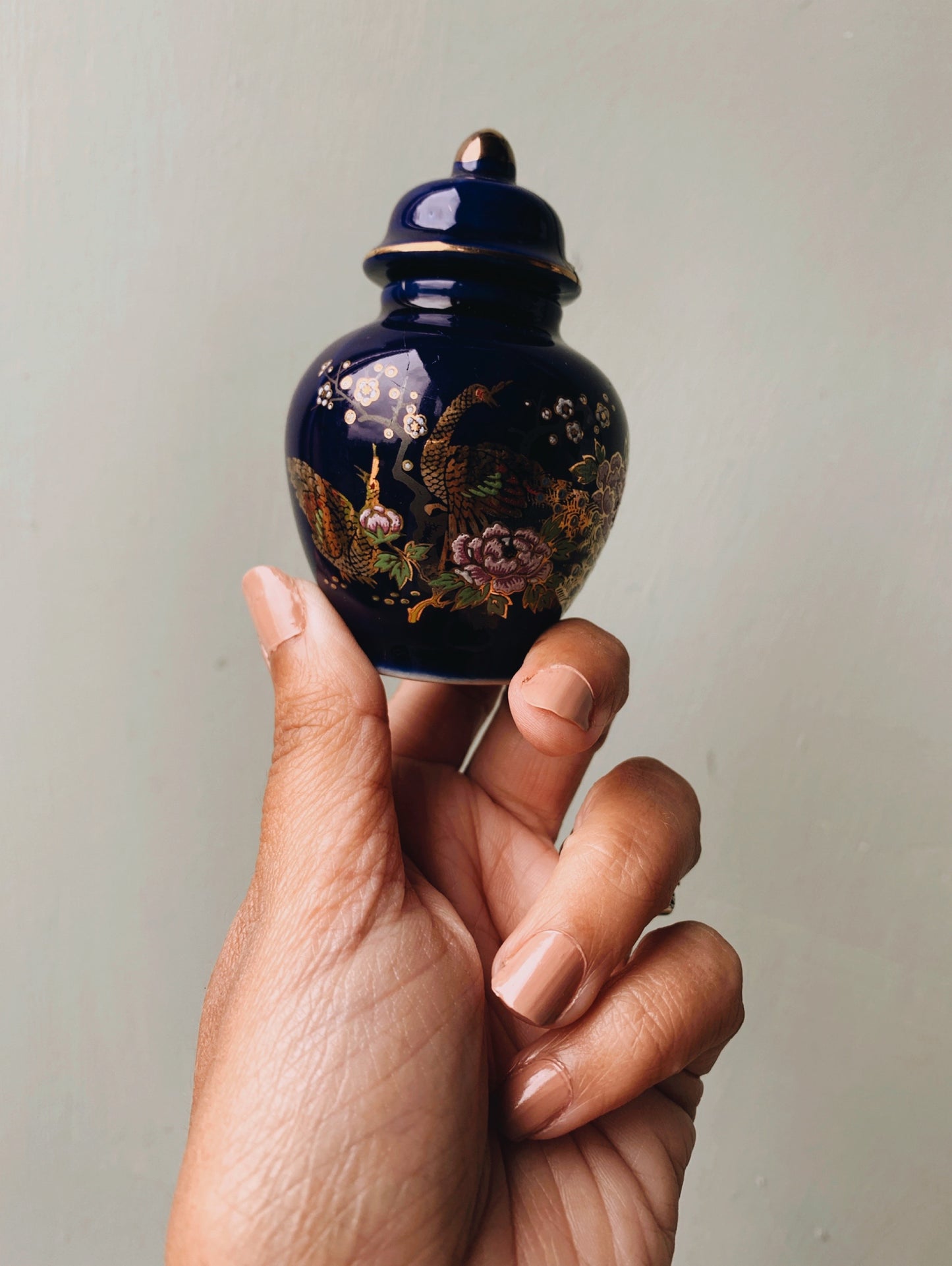 Vintage Peacock Cobalt Blue Miniature Ginger Har