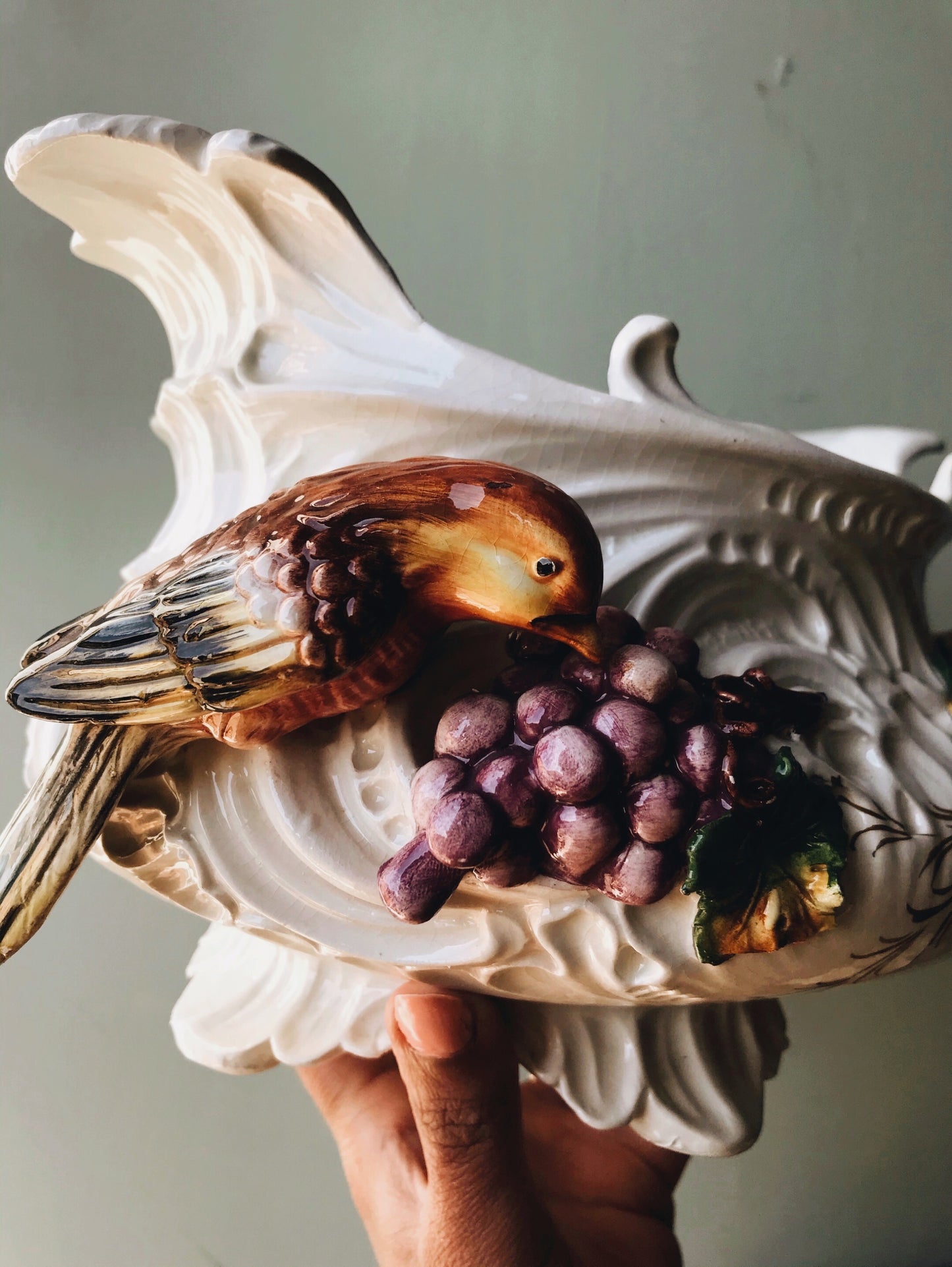 Antique Rocco Jardinière With Birds - Stone & Sage