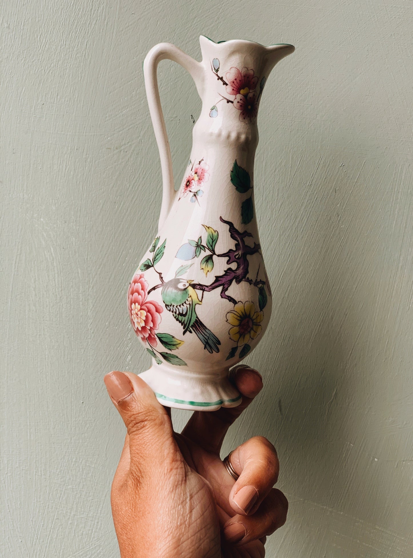 A Set of Vintage Old Foley Birds & Floral Vases