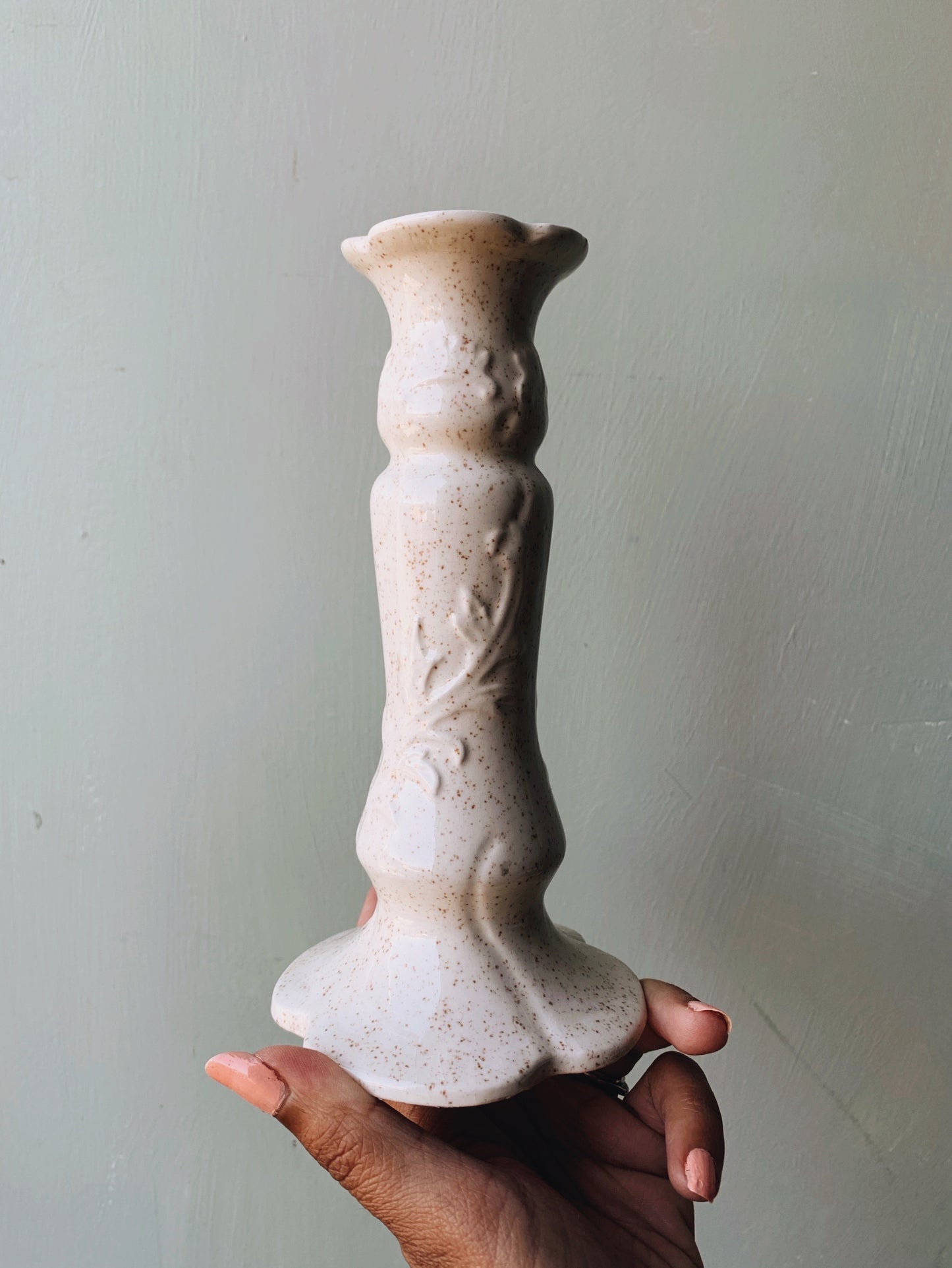Vintage Rustic Ceramic Floral Relief Candle Stick