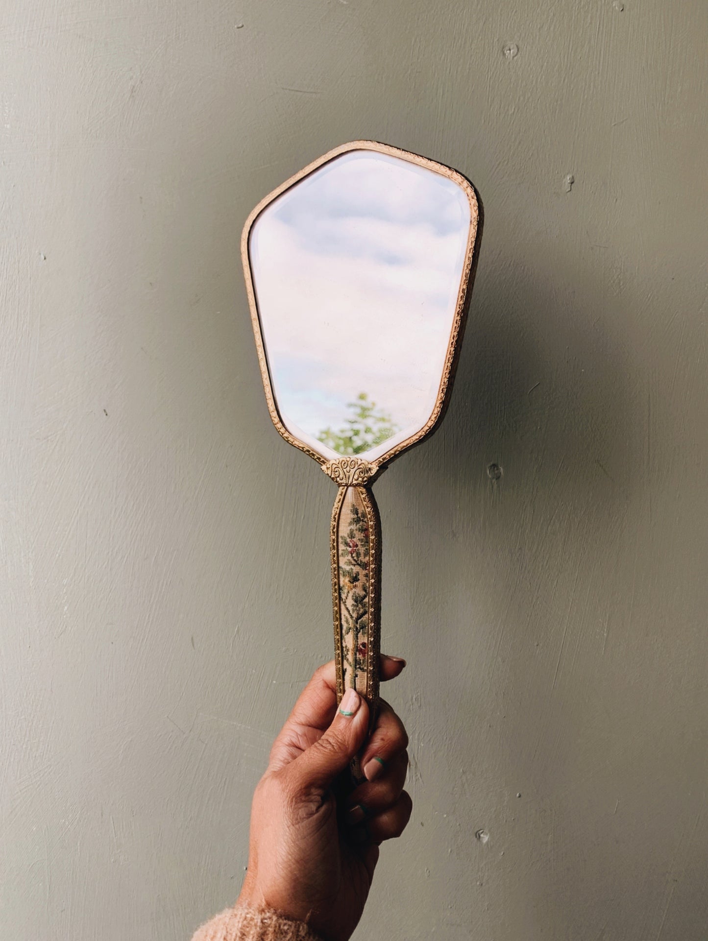 Vintage Floral Embroidery Vanity Mirror