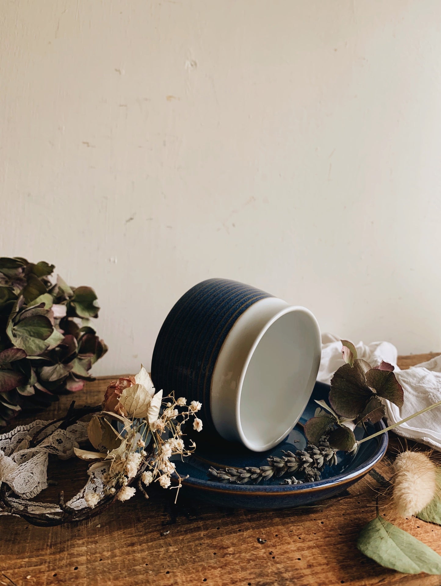 Rustic Ceramic Blue & White Cup and Saucer