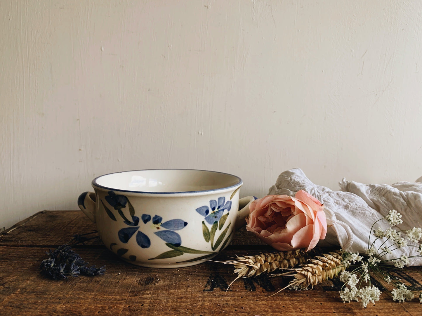 Vintage Hand~painted Blue Floral Bowl