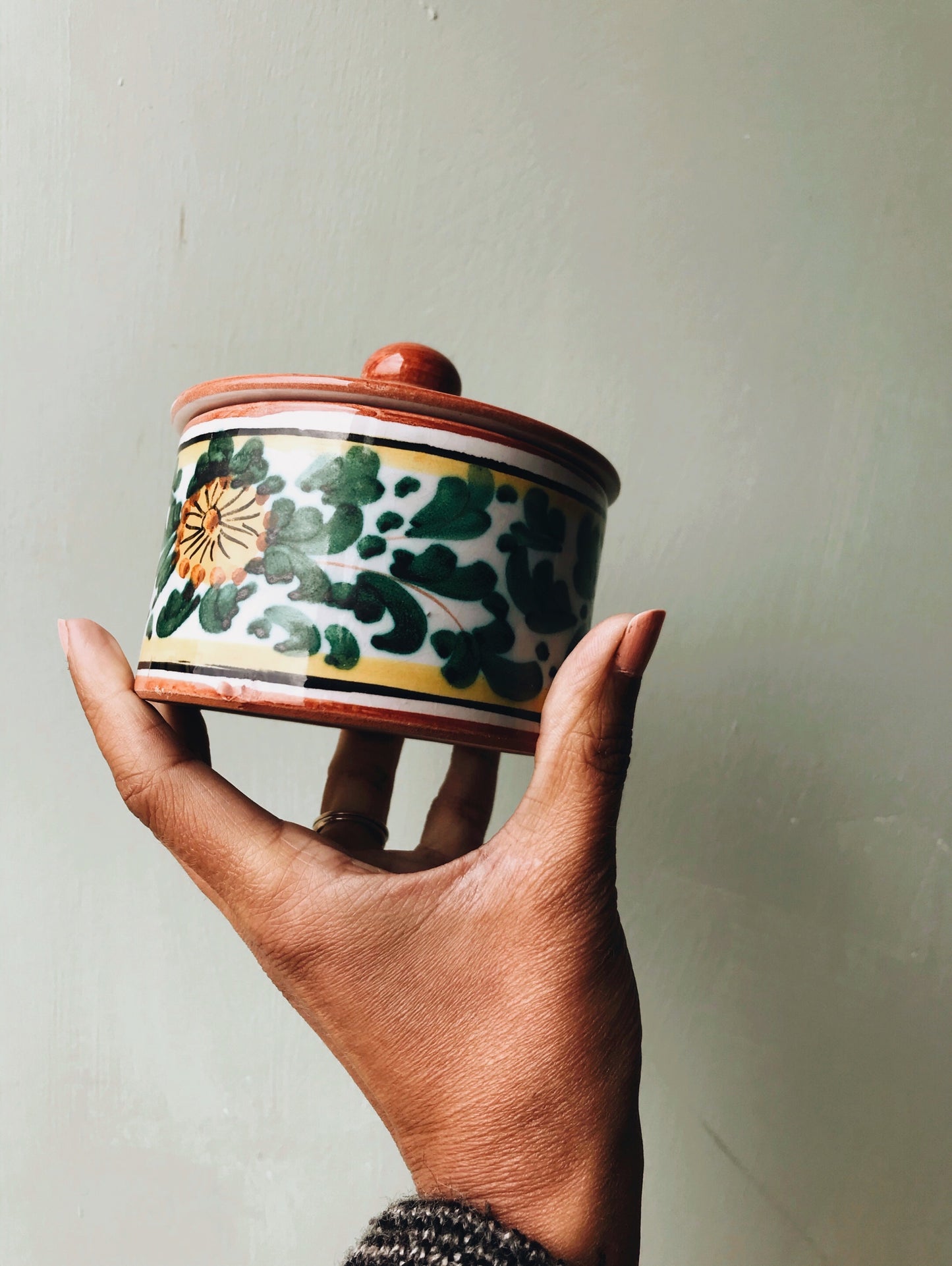 Vintage Ceramic Floral Pot with Lid