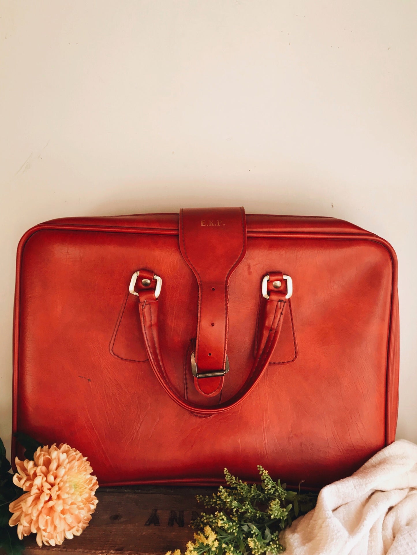 Vintage Red Suitcase ~ E.K.P (personalisation) - Stone & Sage