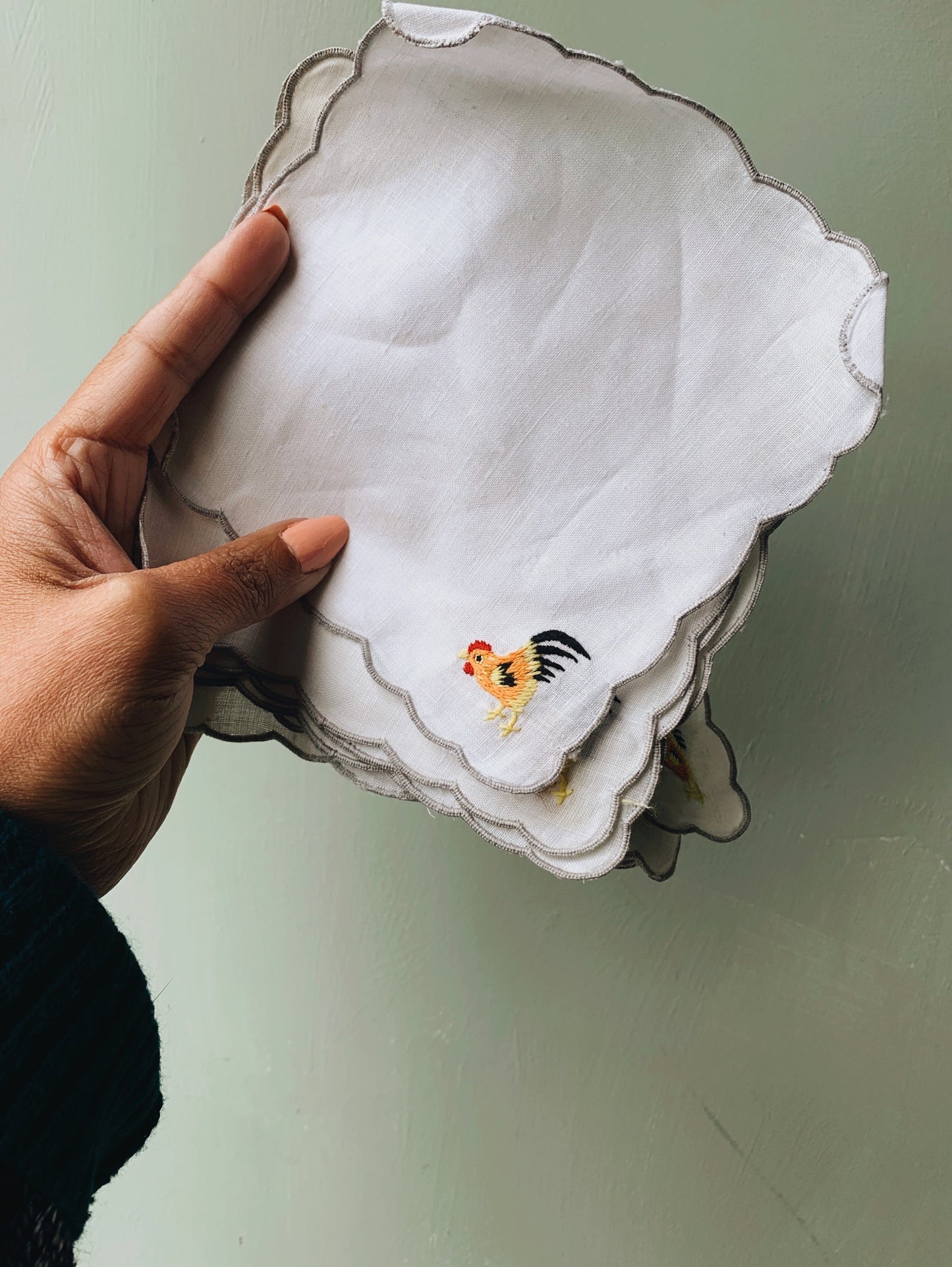 Vintage Chicken Embroidery Square Linens