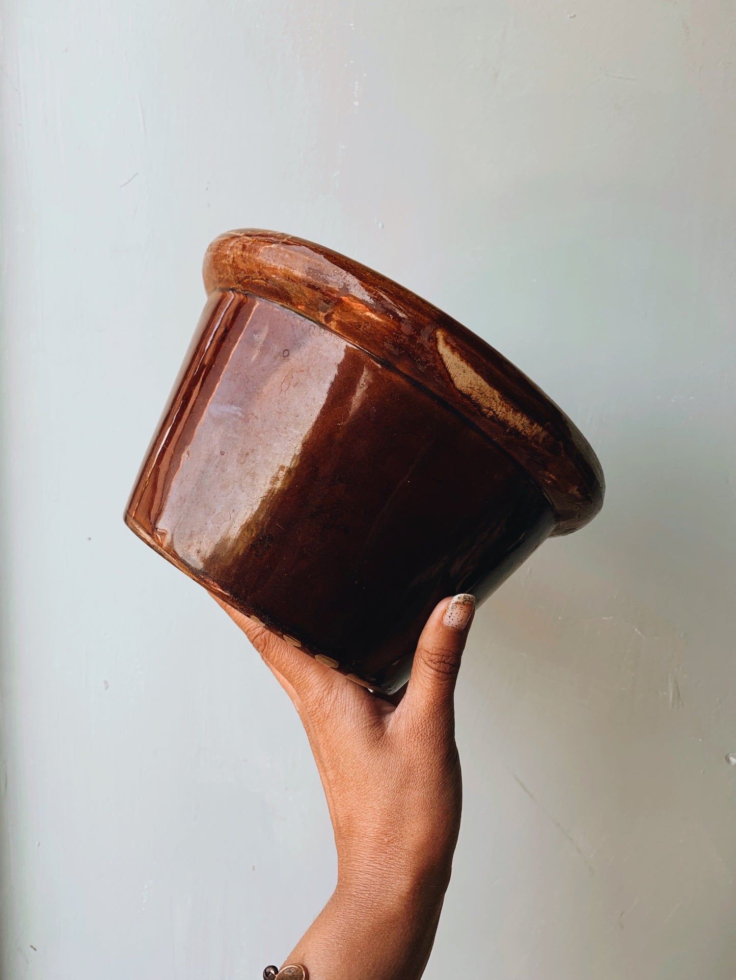 Antique Large Earth-ware Bowl ~ Two Glaze
