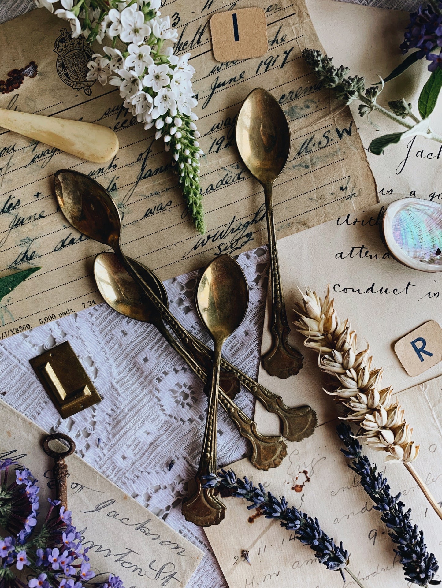 Six Vintage Brass Tea Spoons
