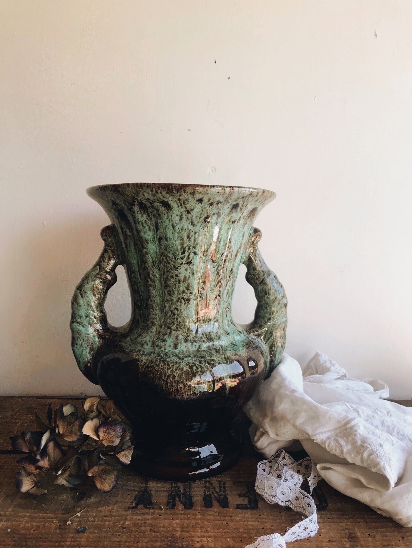 Large Vintage Green Glazed Urn