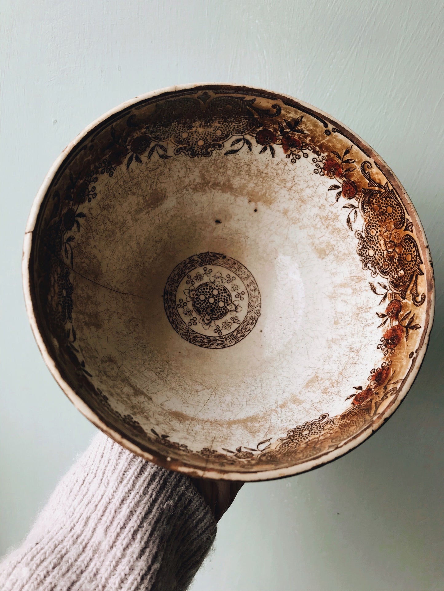 Large Antique 1920s French Céranord Lait Bowl - Stone & Sage