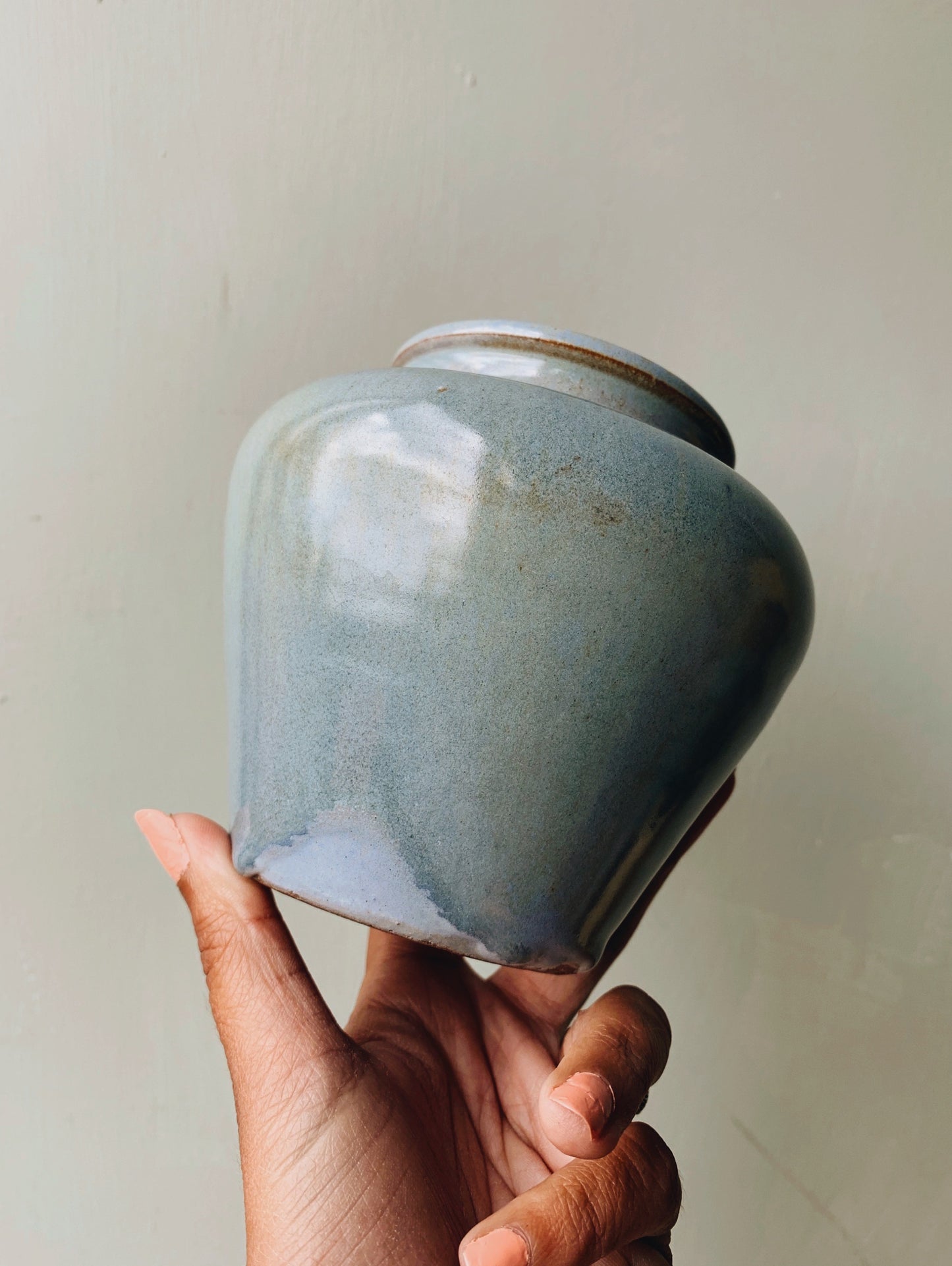 Vintage French Green / Blue Rustic Stone Pot