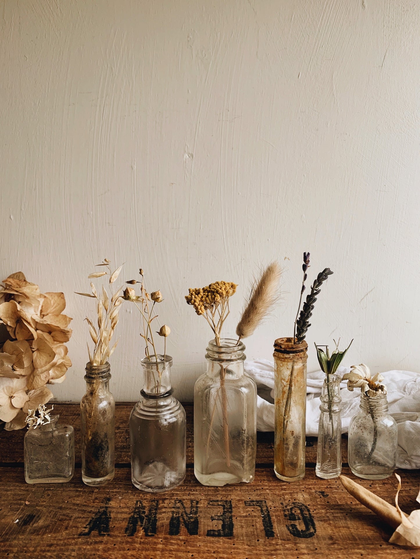 Seven Antique Glass Bottles (rustic)
