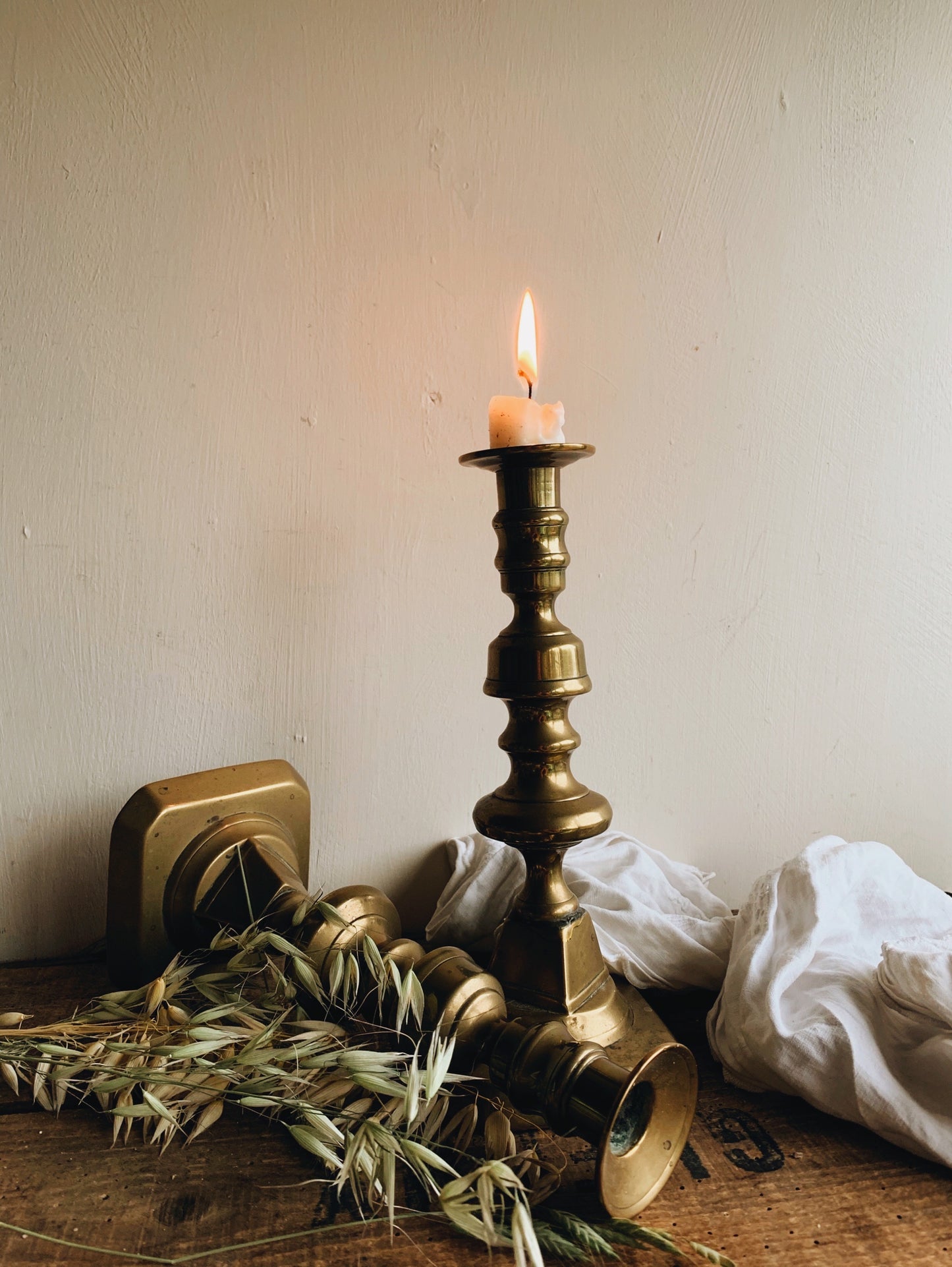Two Large Antique Brass Candle Sticks