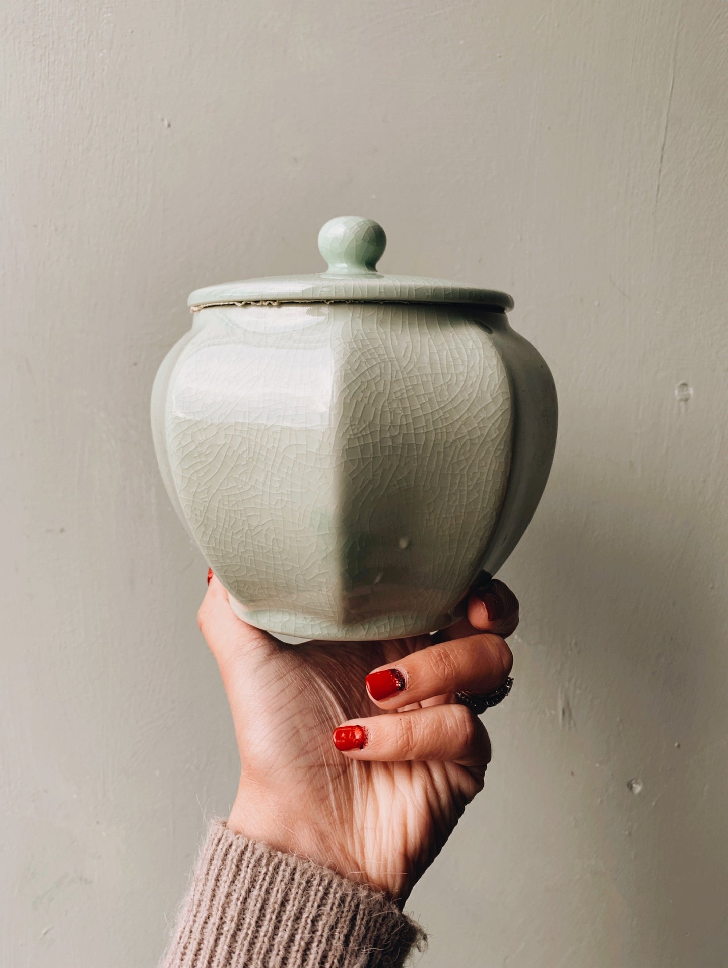 Vintage Green Pot with Lid