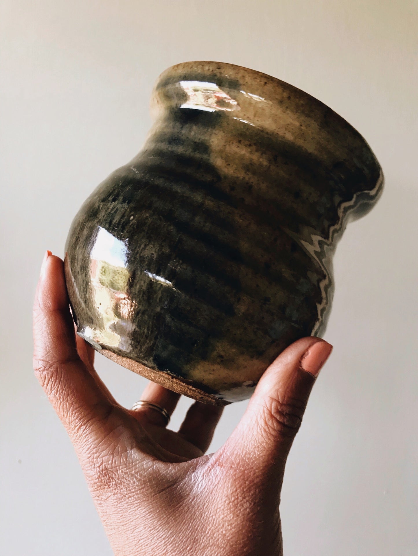 Rustic Green & Brown Speckle Hand~thrown Pot