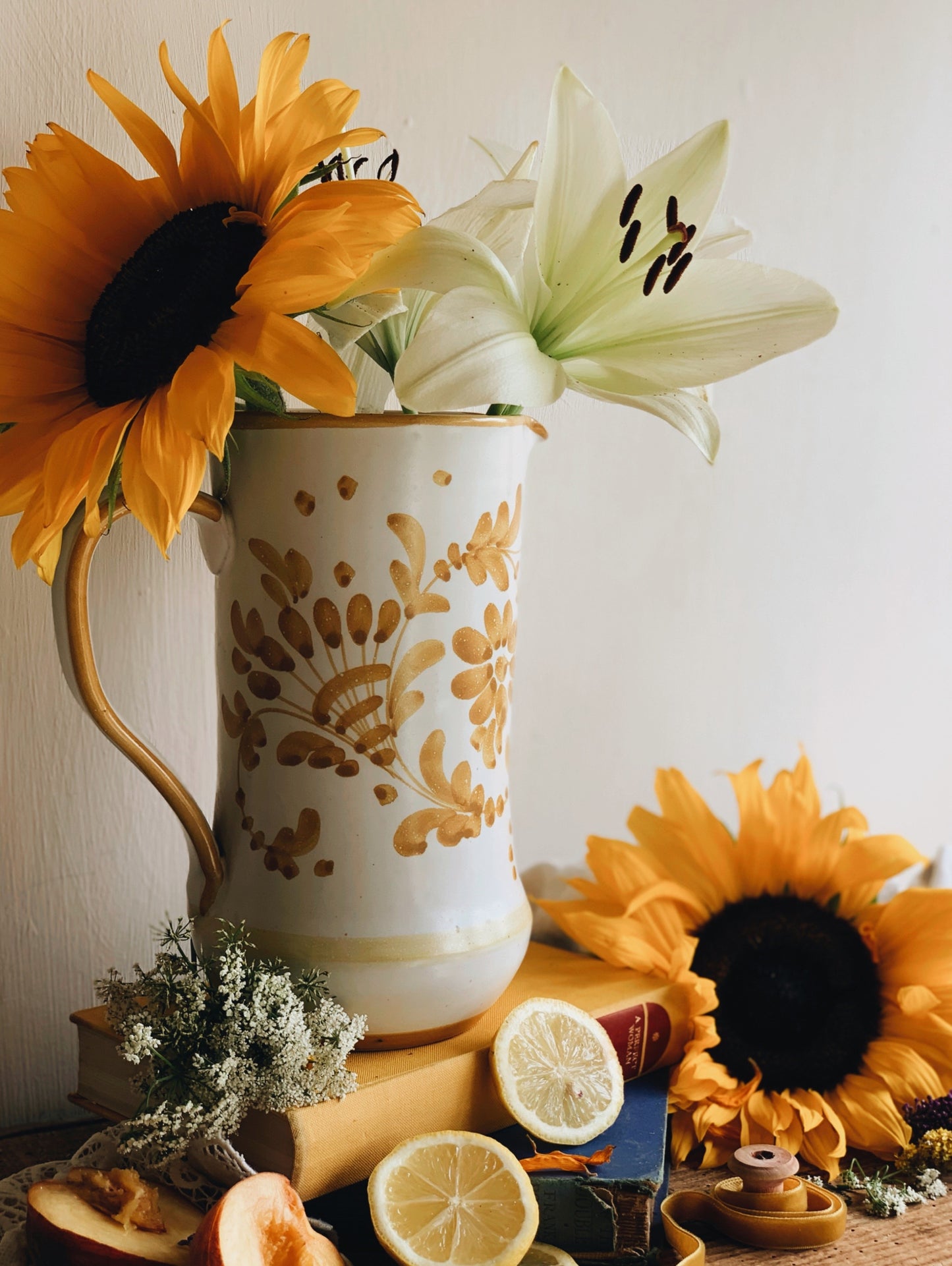 Large Hand~thrown Rustic Mustard Yellow Le Botanica Jug / Vessel