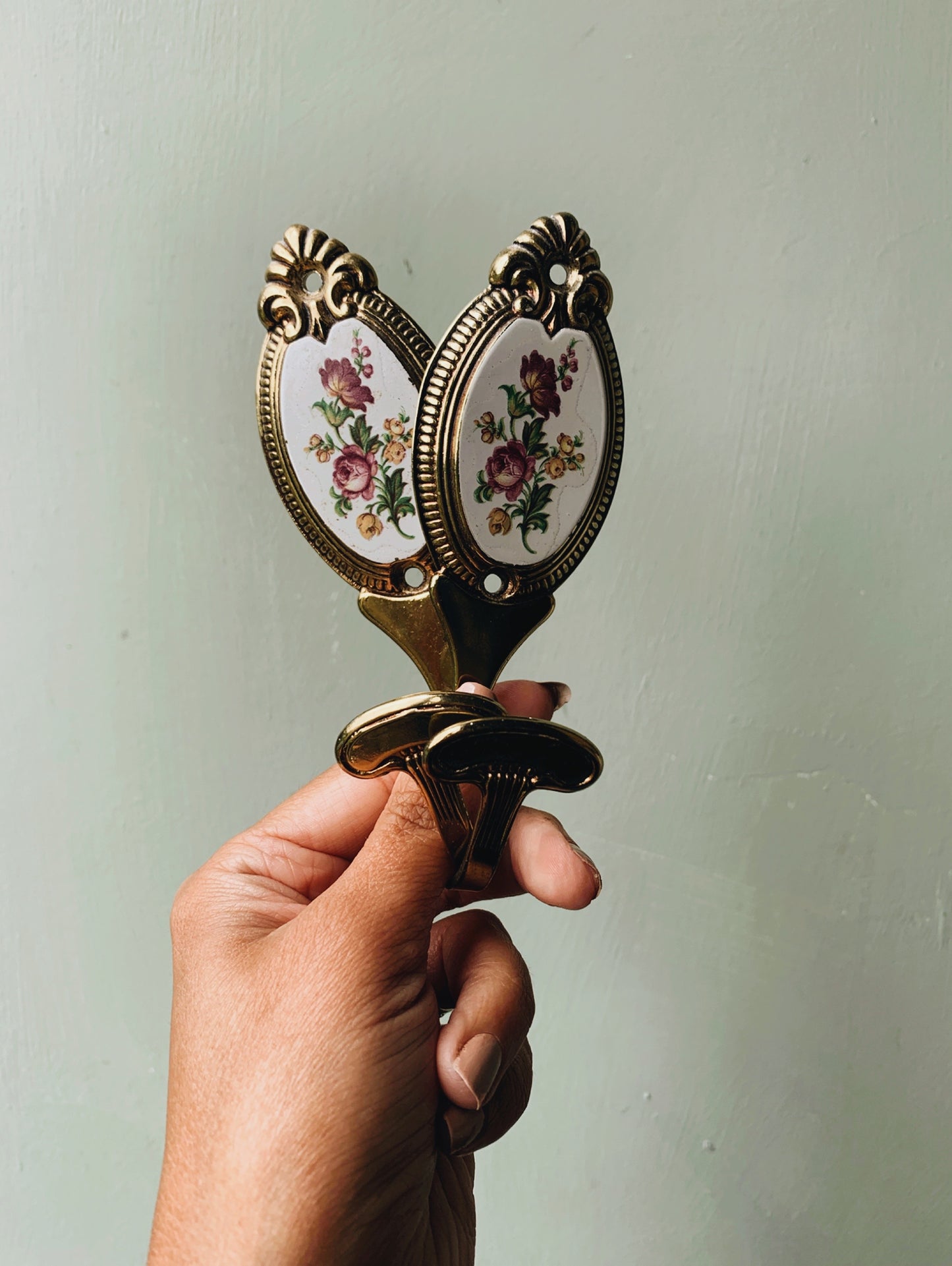 Two Vintage Brass (plated) Floral Hooks