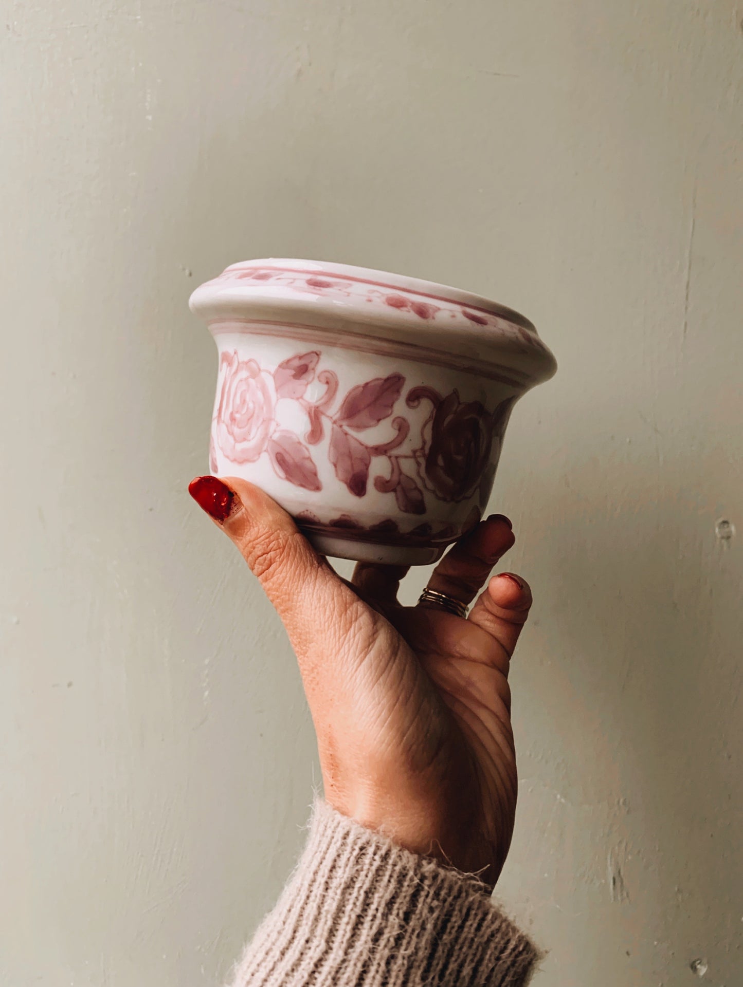 Vintage Hand~painted (glazed) Pink Rose Planter