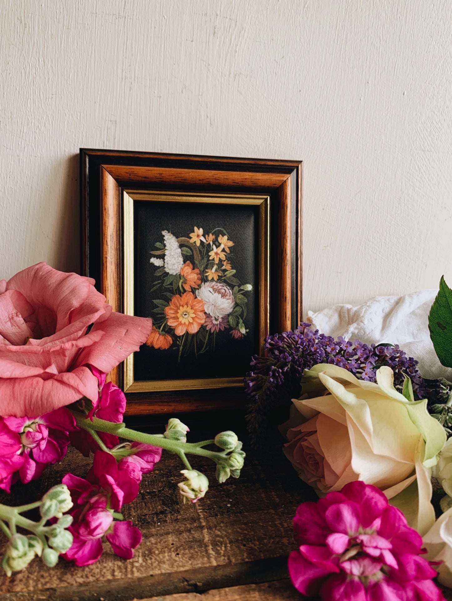 Vintage Silk Floral Artwork Framed