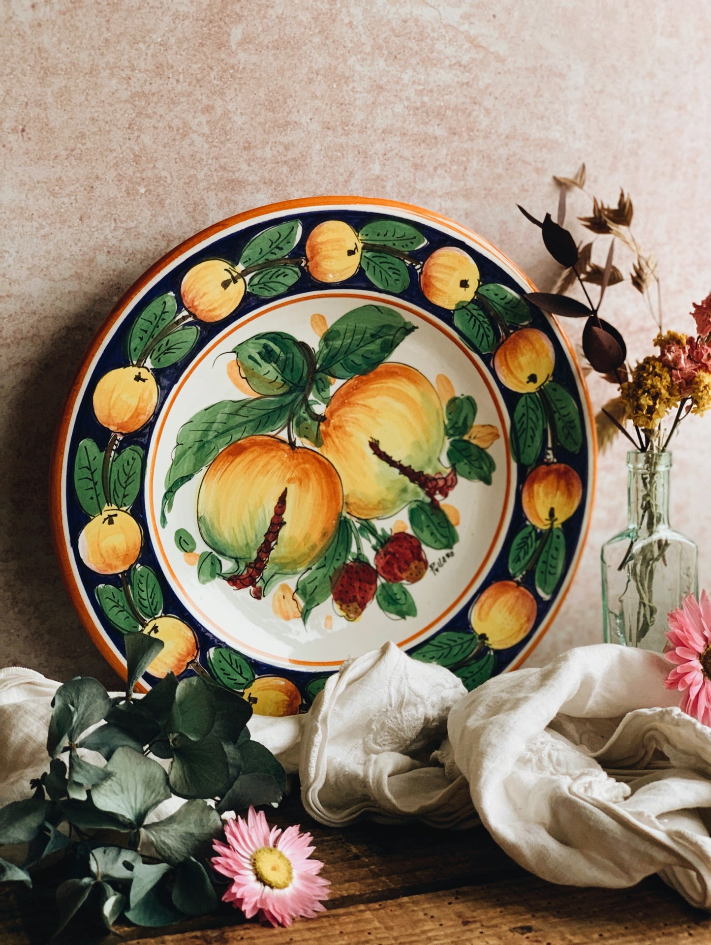 Rustic European Hand~ painted Fruit Plate (two available sold separately)