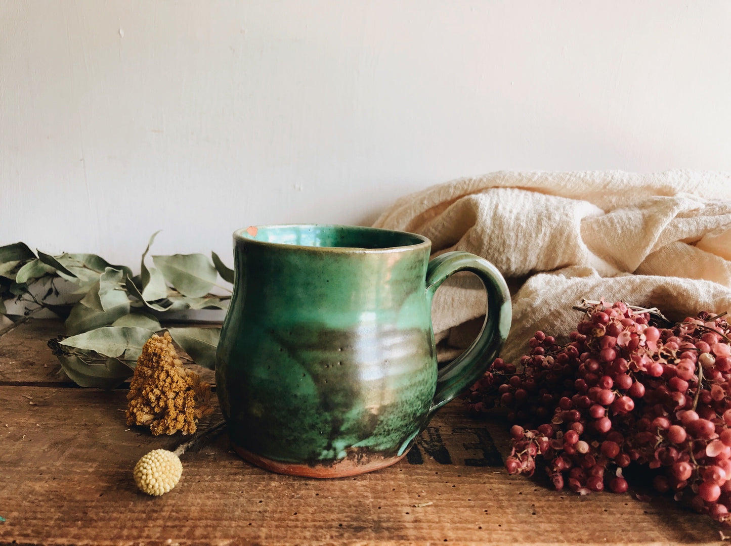 Rustic Green Glazed Terracotta Mug
