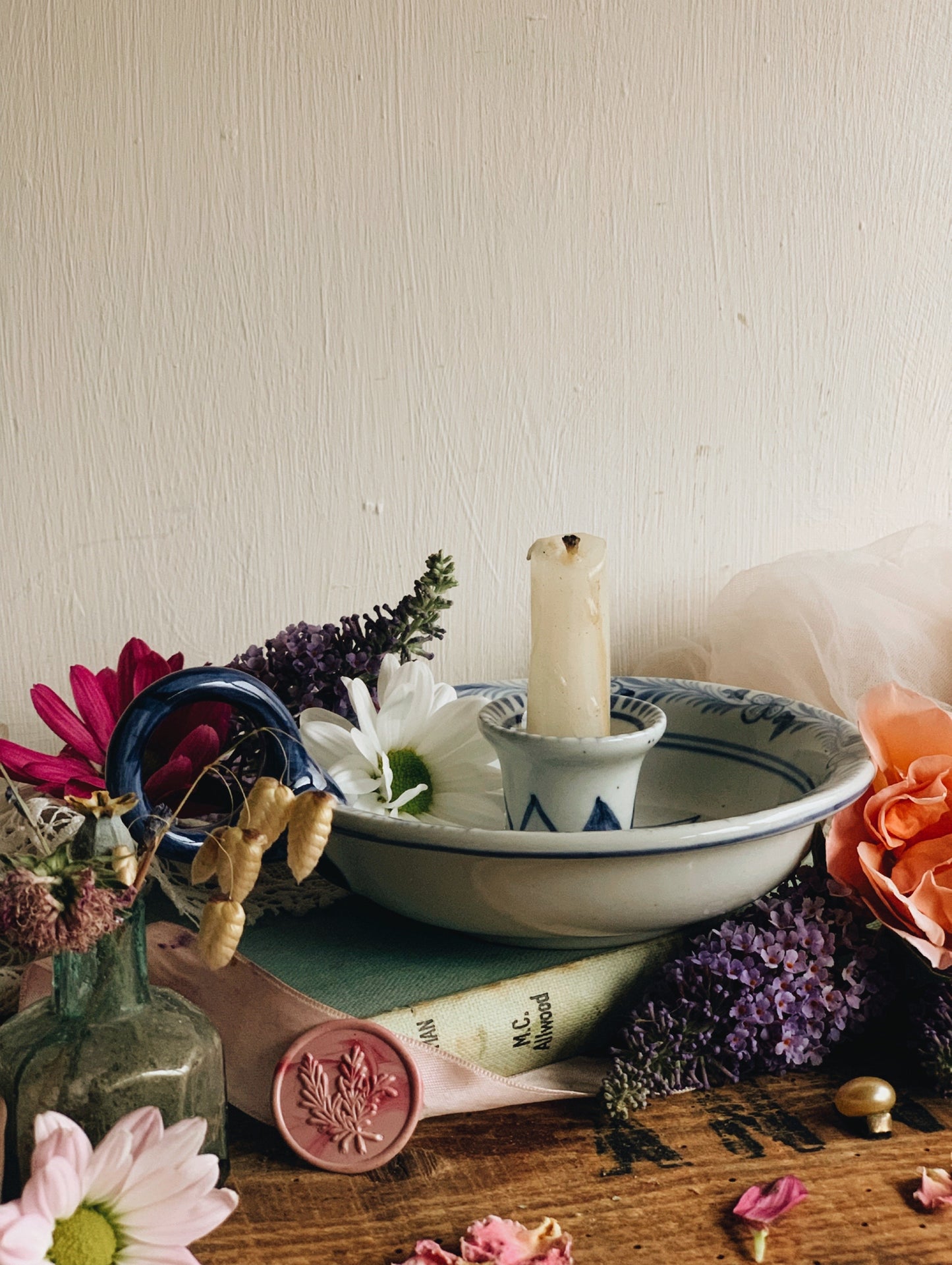 Ceramic Blue Botanica Candle Holder