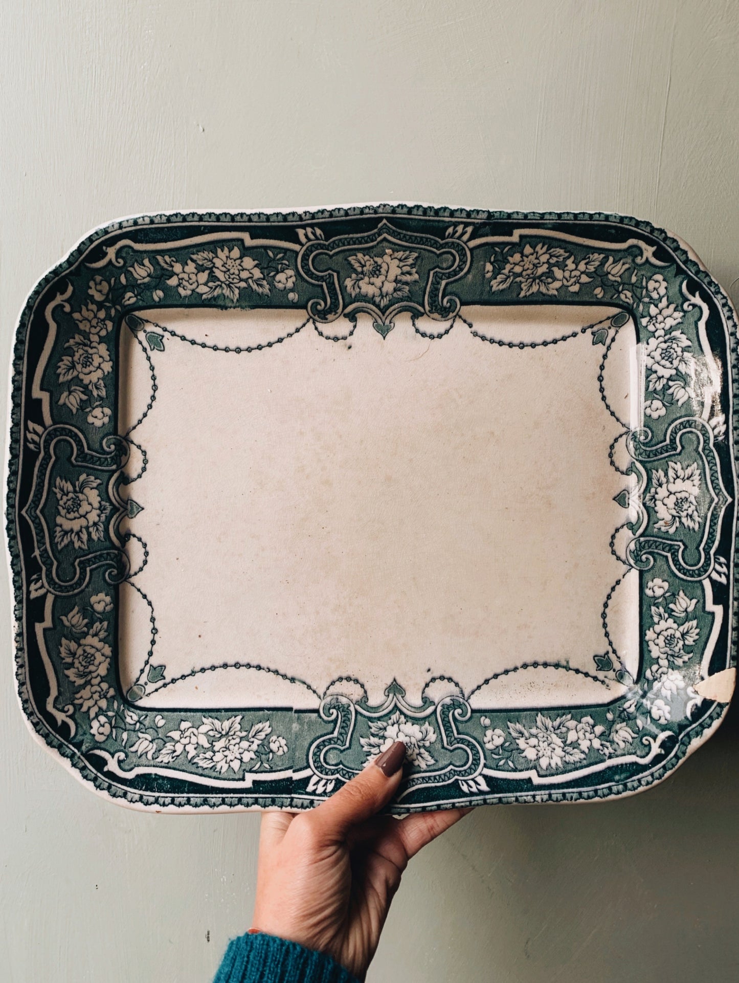 Large Antique St Kilda Teal Decorative Dish ~ Lincoln Pottery (UK Shipping only)