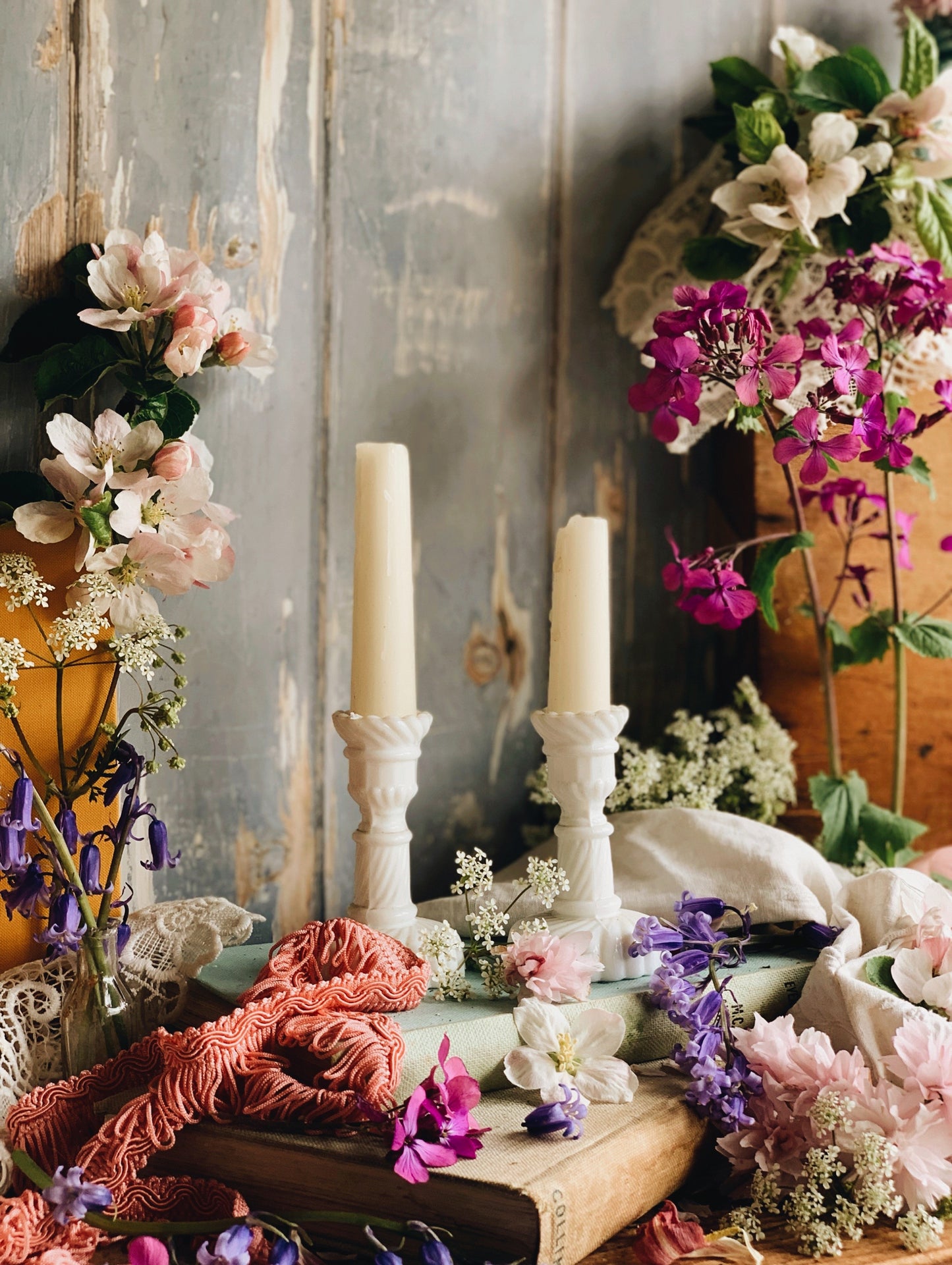 Vintage French Milk Glass Candle Sticks