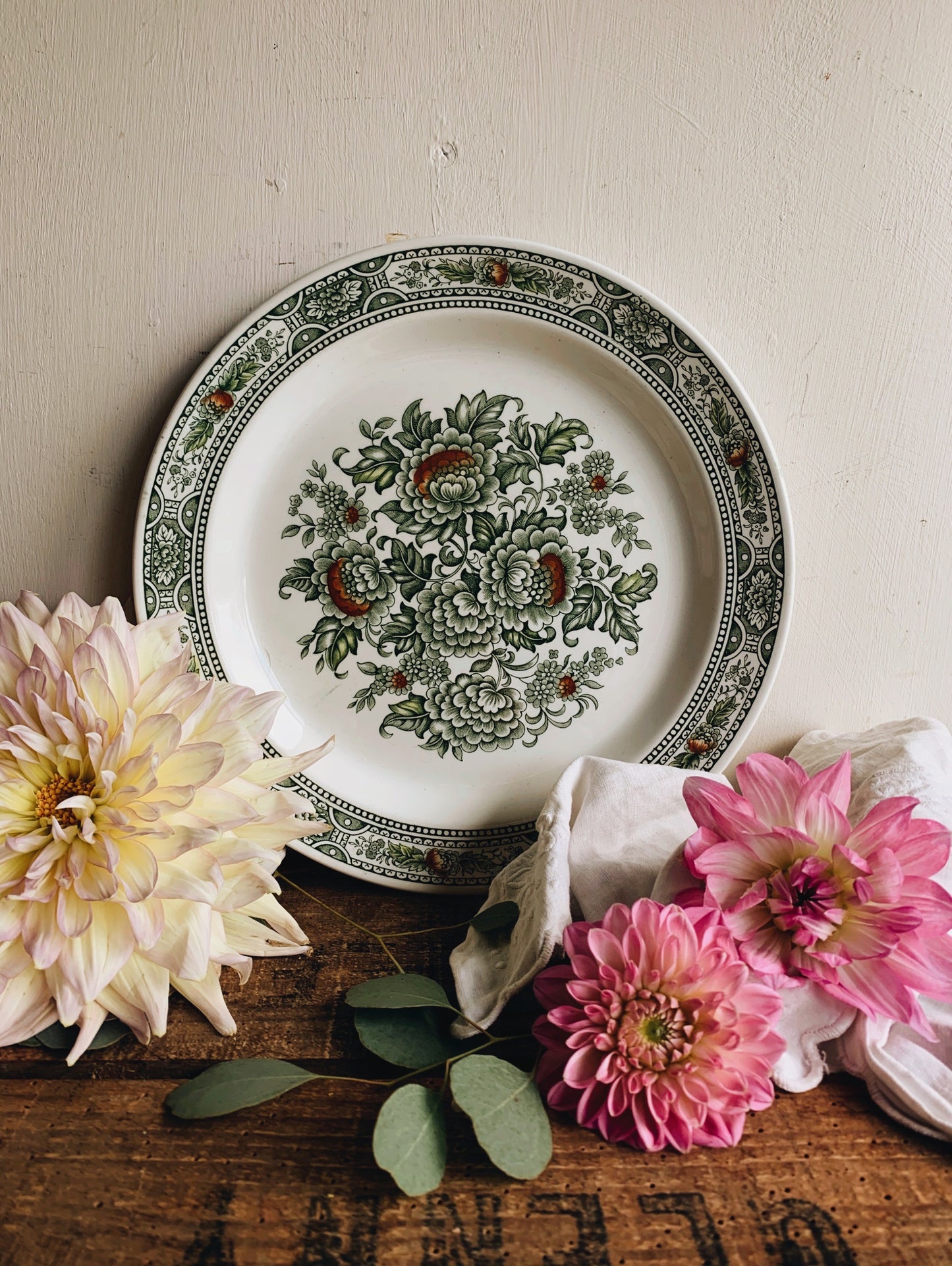 Vintage Ridgway Ironstone Green Floral Plates