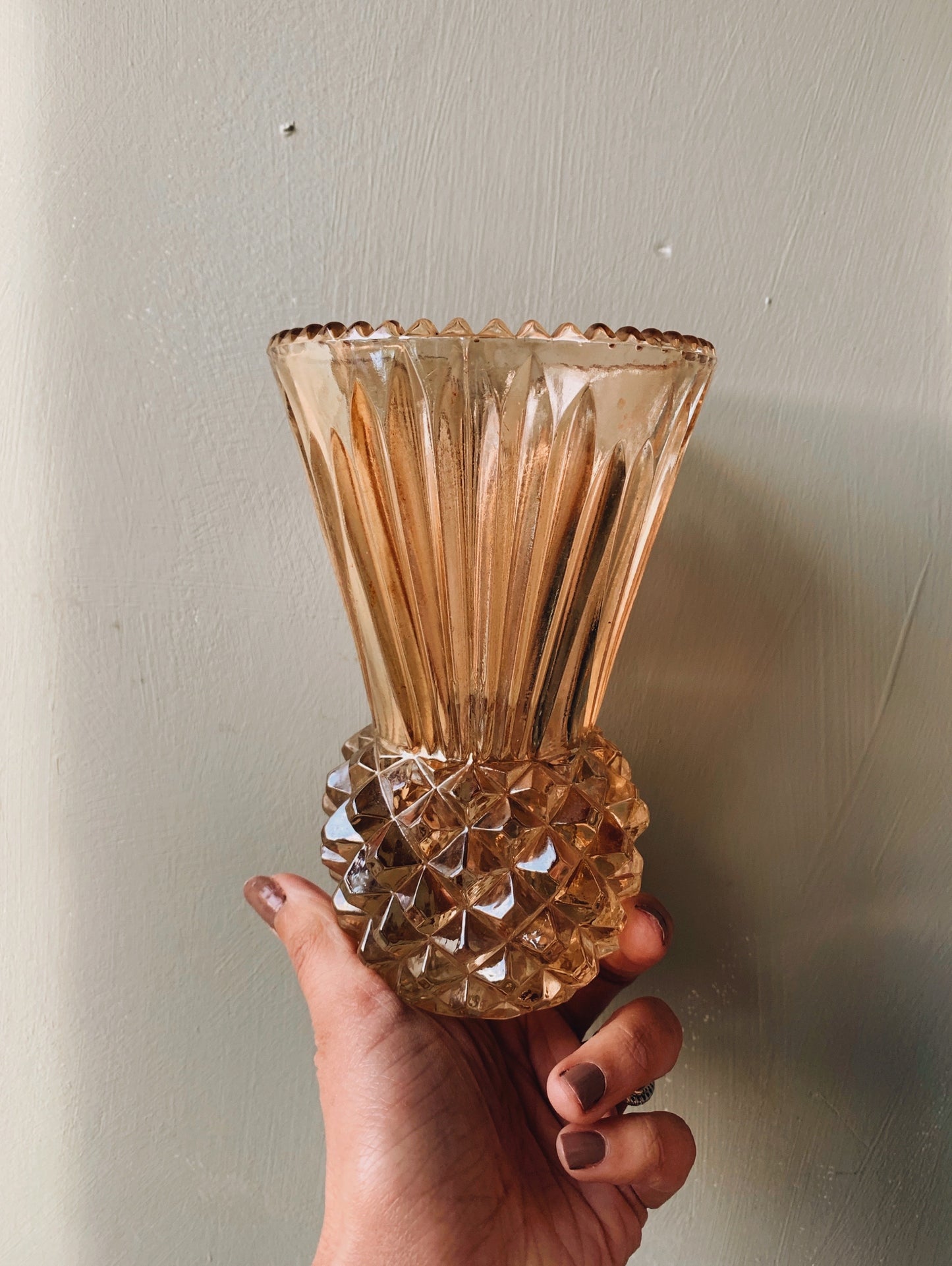 Vintage Art Deco Orange Iridescent Pineapple Glass Vase