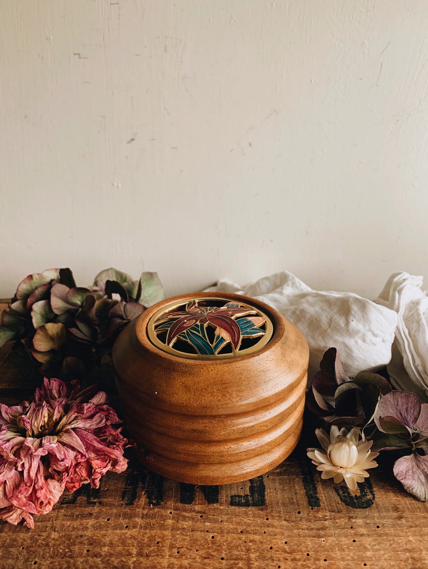 Vintage Wooden Floral Pot